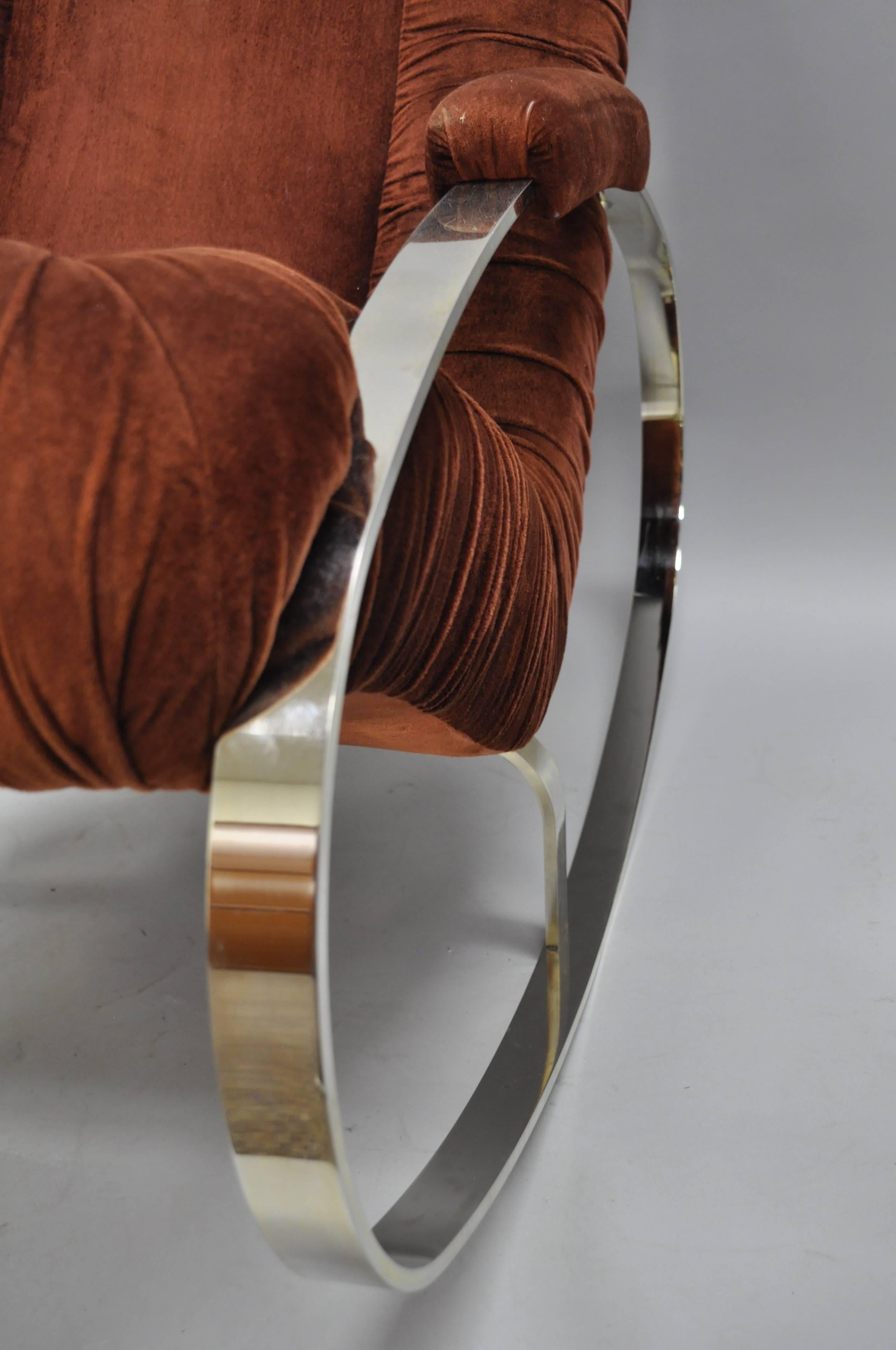 Italian Mid Century Modern Guido Faleschini Chrome & Brass Rocking Chair For Sale
