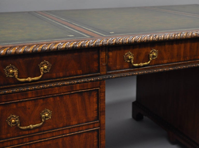Maitland Smith Mahogany Green Leather Top Chippendale Executive