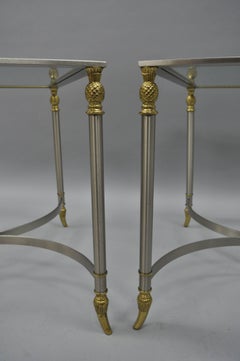 Pair Directoire Maison Jansen Style Italian Steel & Brass Pineapple Side Table