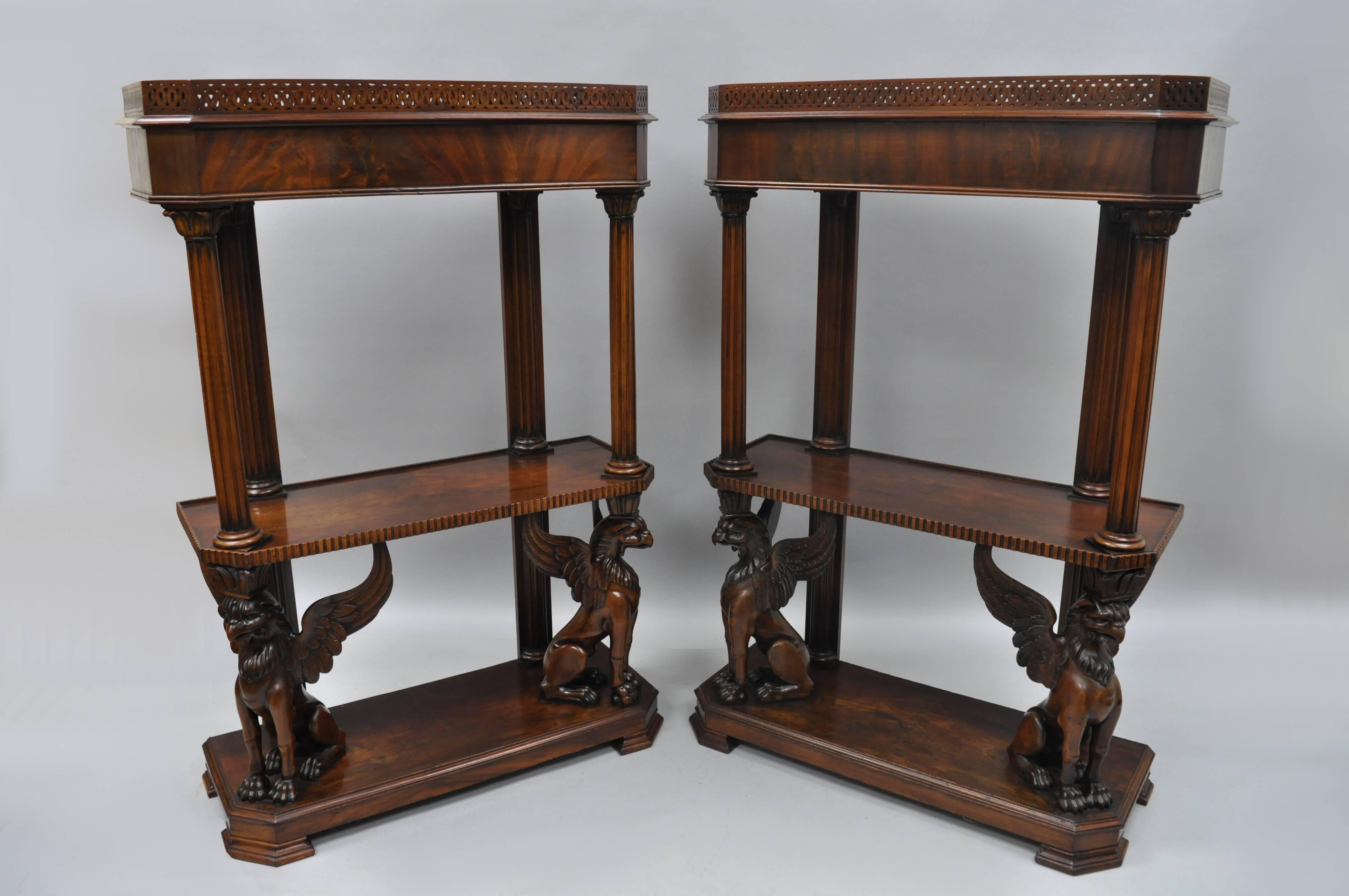 Pair of Mahogany Regency Style Carved Griffin Bookcase Curio Stands Horner Style For Sale 6