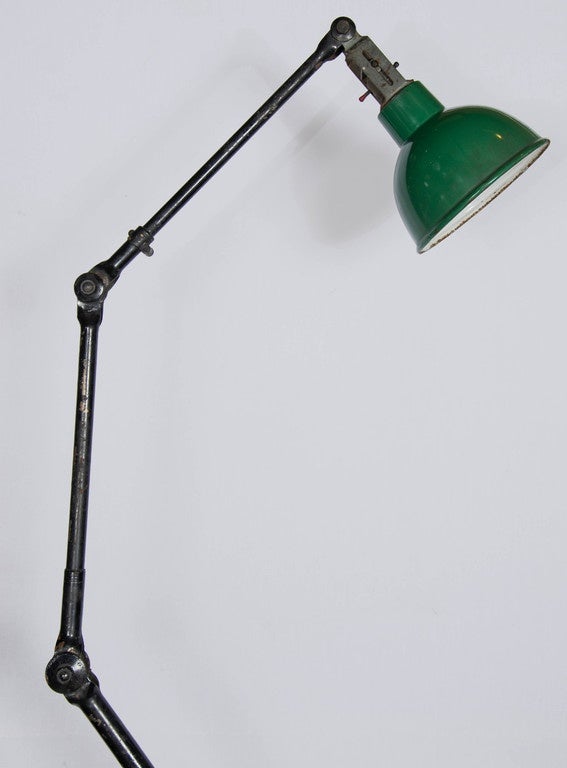 Vintage Industrial Articulated Floor Light with Enamel Shade For Sale 1