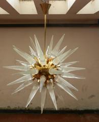 Sputnik Murano Glass Chandelier, Cones with Ridges Brass