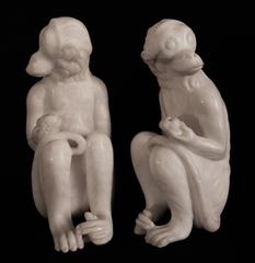 Pair of Art Deco Mable Sculptures Monkeys Shaped