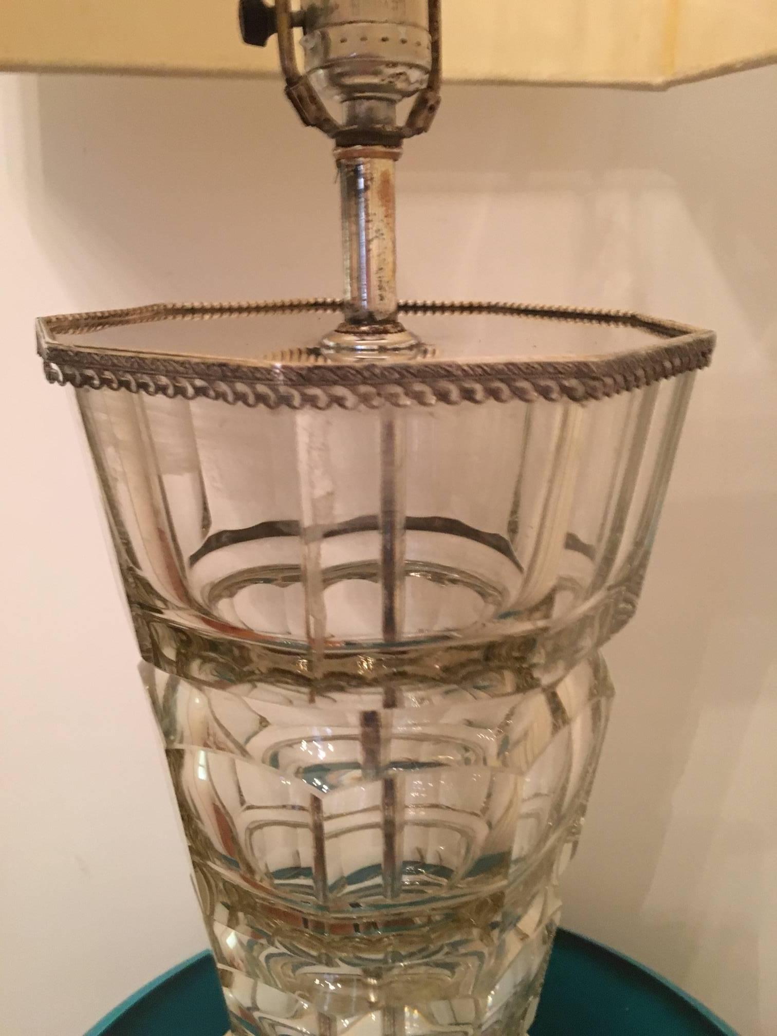 Baccarat Crystal Faceted Vase Mounted as Lampe In Good Condition For Sale In Paris, ile de france