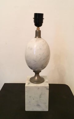Midcentury White Statuary Carrara Marble Table Lamps by Maison Barbier