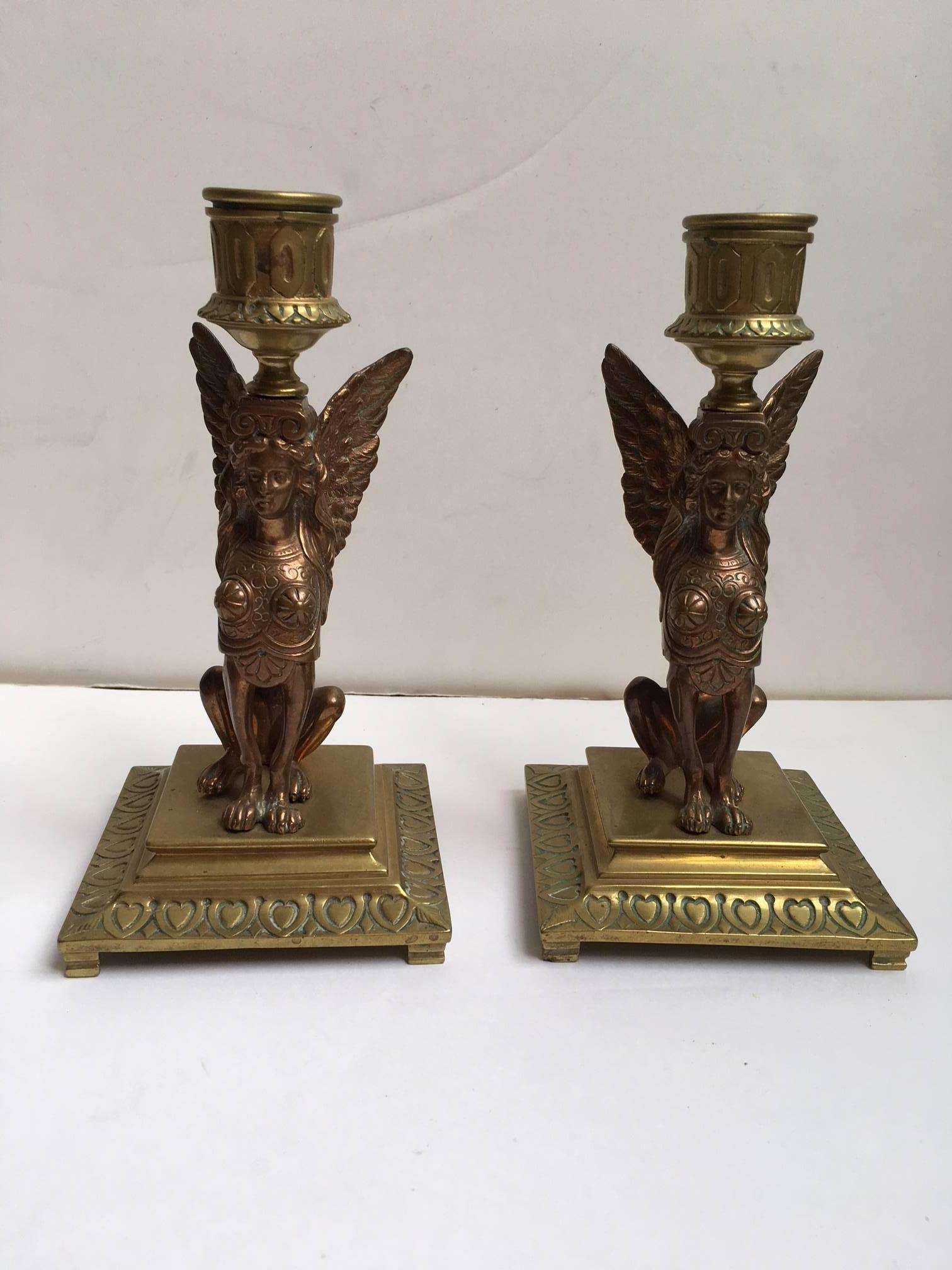 Barbedienne Frères-Leblanc Empire Pair of Candleholder For Sale 3