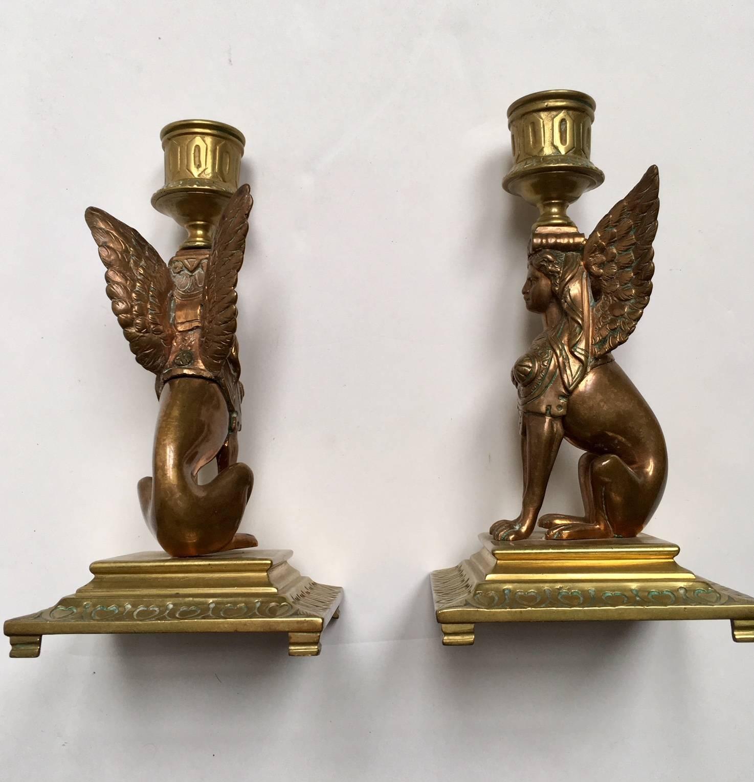 French Barbedienne Frères-Leblanc Empire Pair of Candleholder For Sale