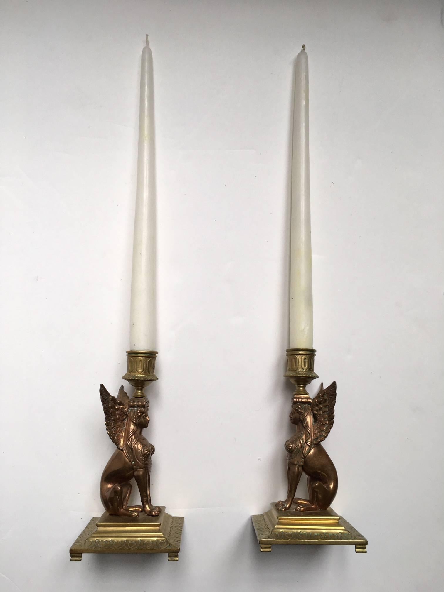 Gilt Barbedienne Frères-Leblanc Empire Pair of Candleholder For Sale
