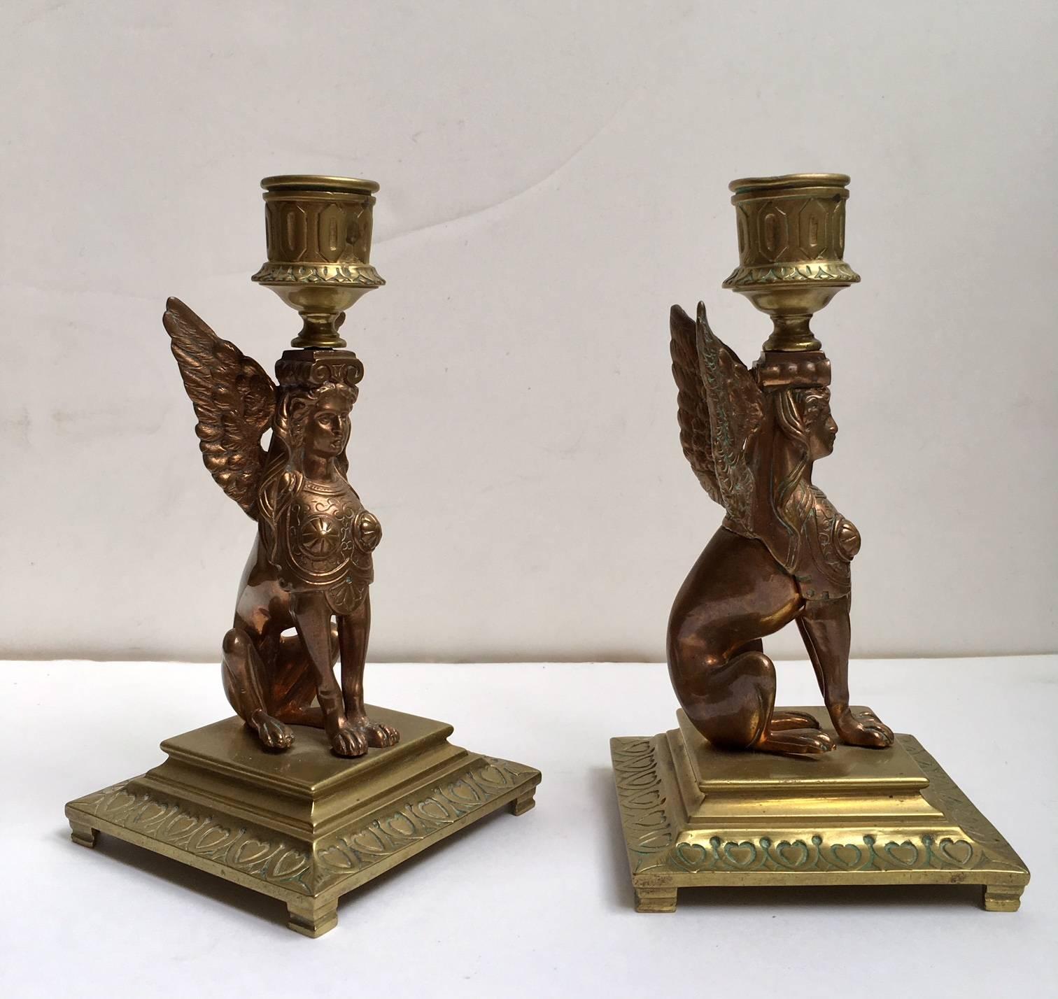Barbedienne Frères-Leblanc Empire Pair of Candleholder For Sale 2