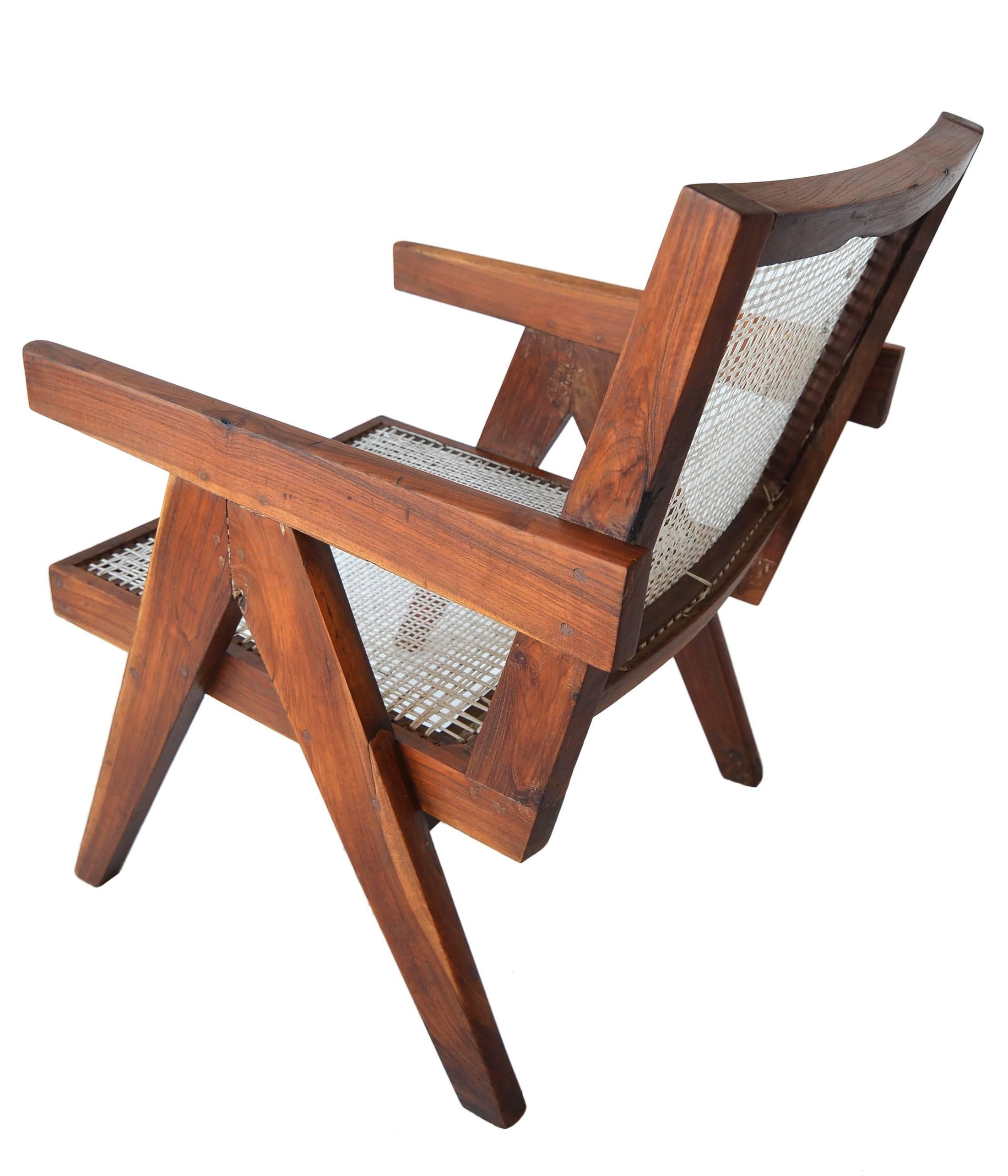 Mid-Century Modern Pair of Pierre Jeanneret  Easy Lounge Chairs from Chandigarh, circa 1956