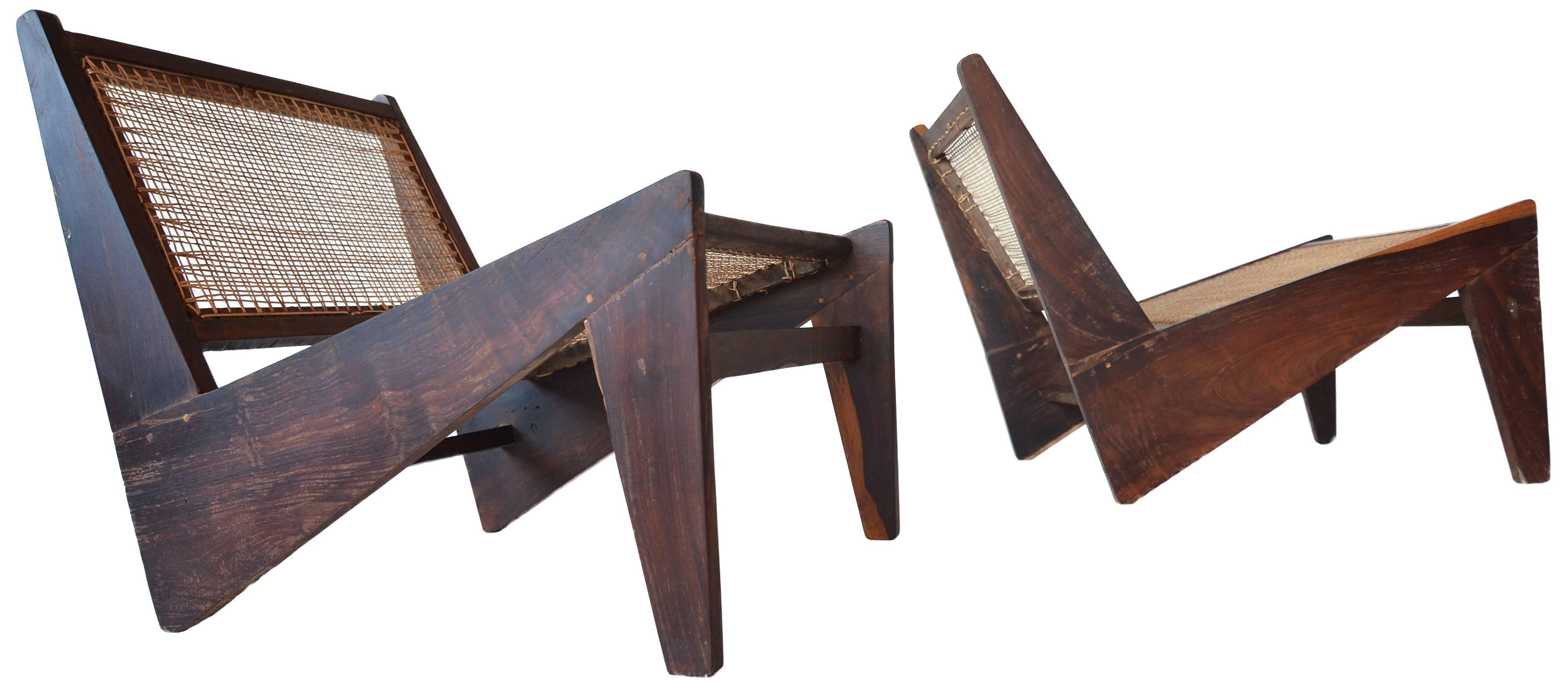 Indian Rare Pair of Pierre Jeanneret Kangaroo Low Chairs in Sissoo Rosewood