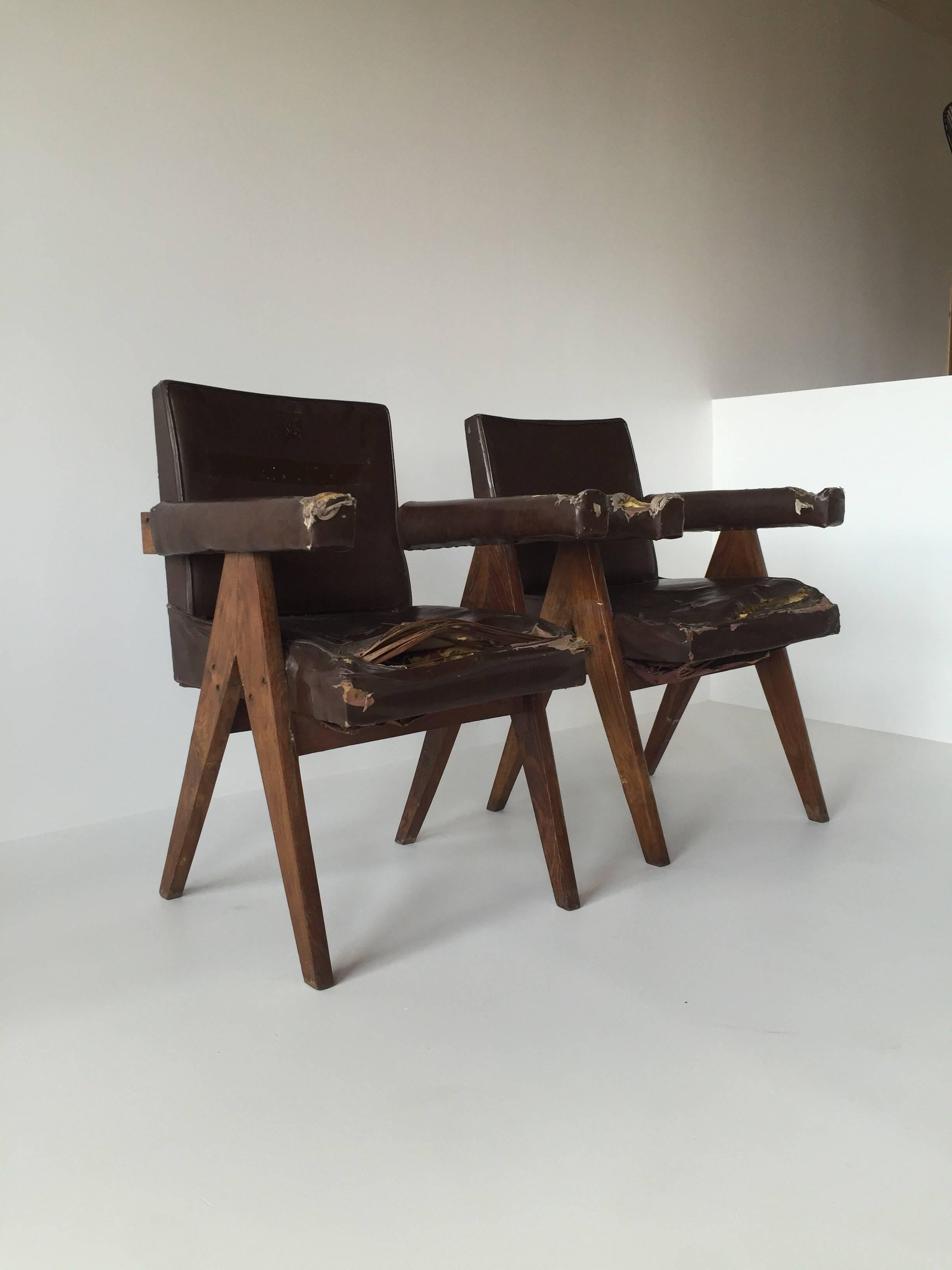 Pair of Pierre Jeanneret Armchairs PJ-SI-30-C in Rosewood and Hide 1
