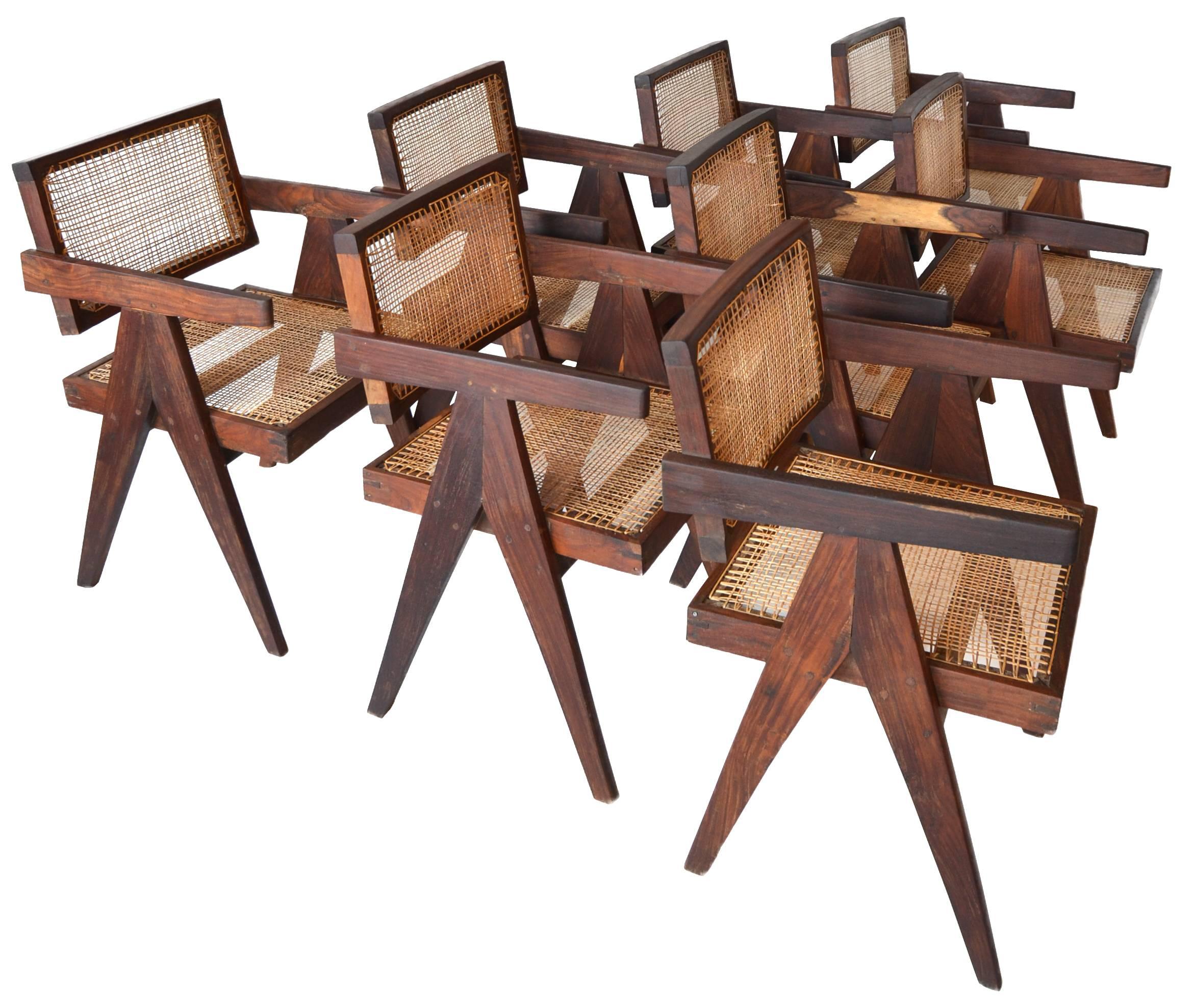 Mid-Century Modern Exceptional Set of Eight Sissoo Rosewood Armchairs by Pierre Jeanneret