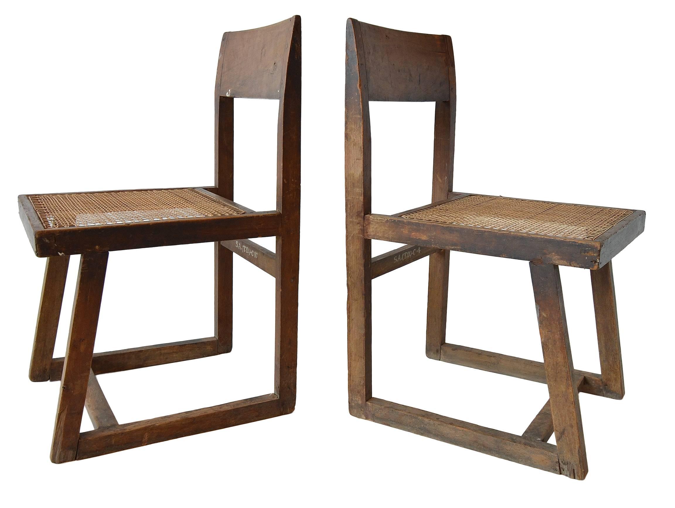 A terrific pair of library or side chairs by Pierre Jeannette for the Chandigarh project.
These two chairs are from the same building and are a nicely matched pair.
Very rare as only a few hundred of these were ever produced.
Originally situated