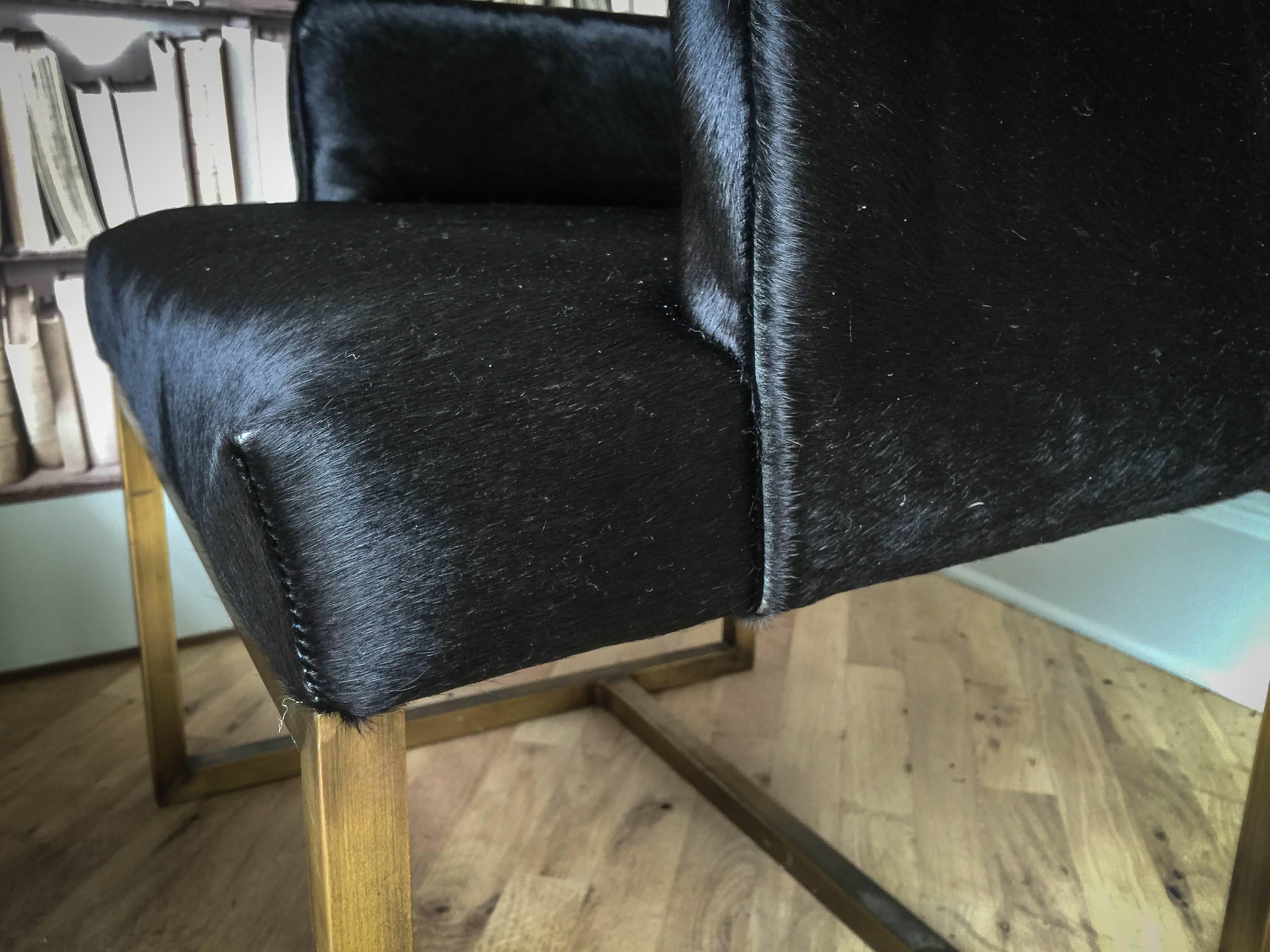 Mid-20th Century Pair of Mid-Century Swedish Brass and Black Hide Chairs