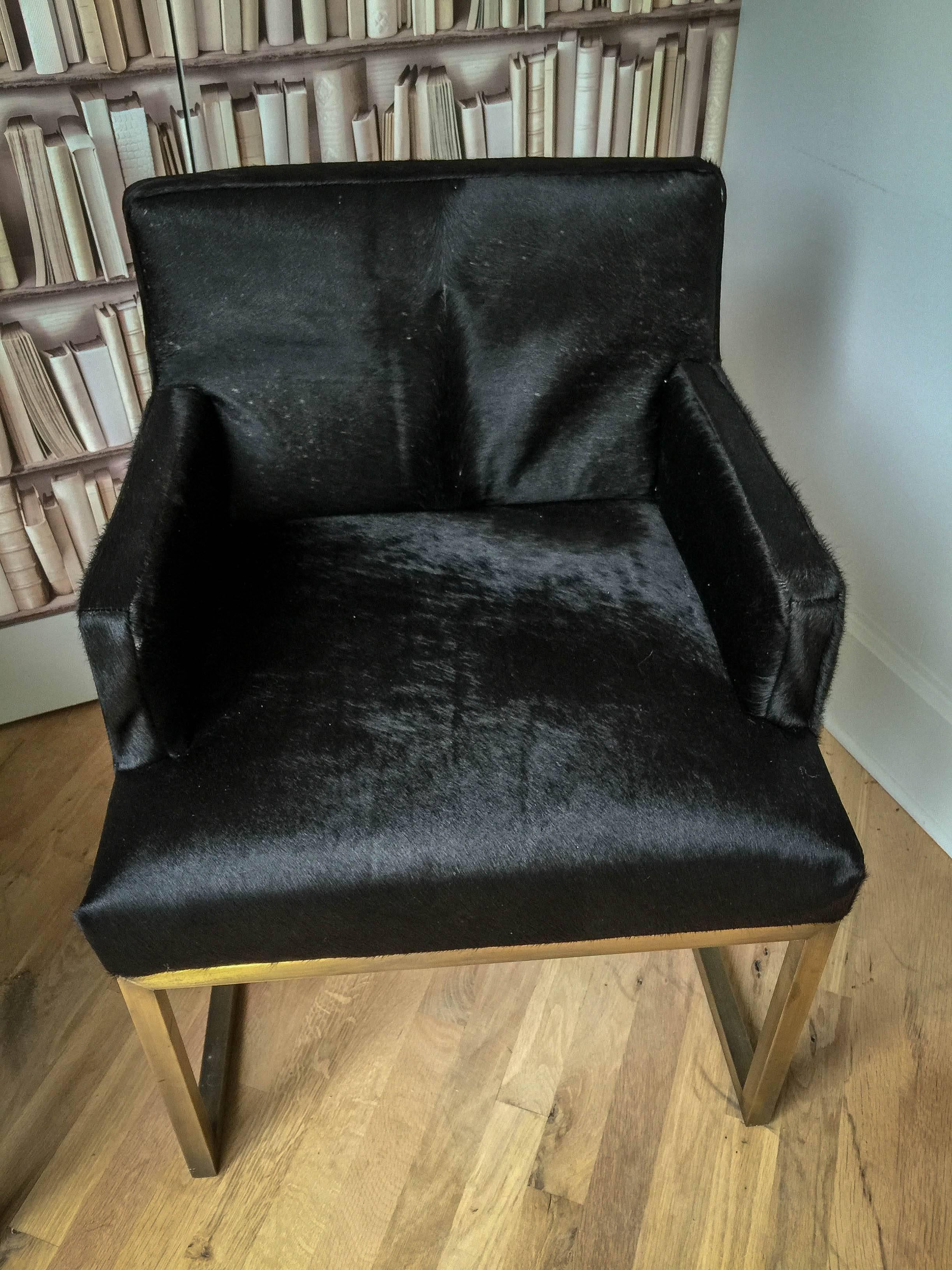 Pair of Mid-Century Swedish Brass and Black Hide Chairs 2