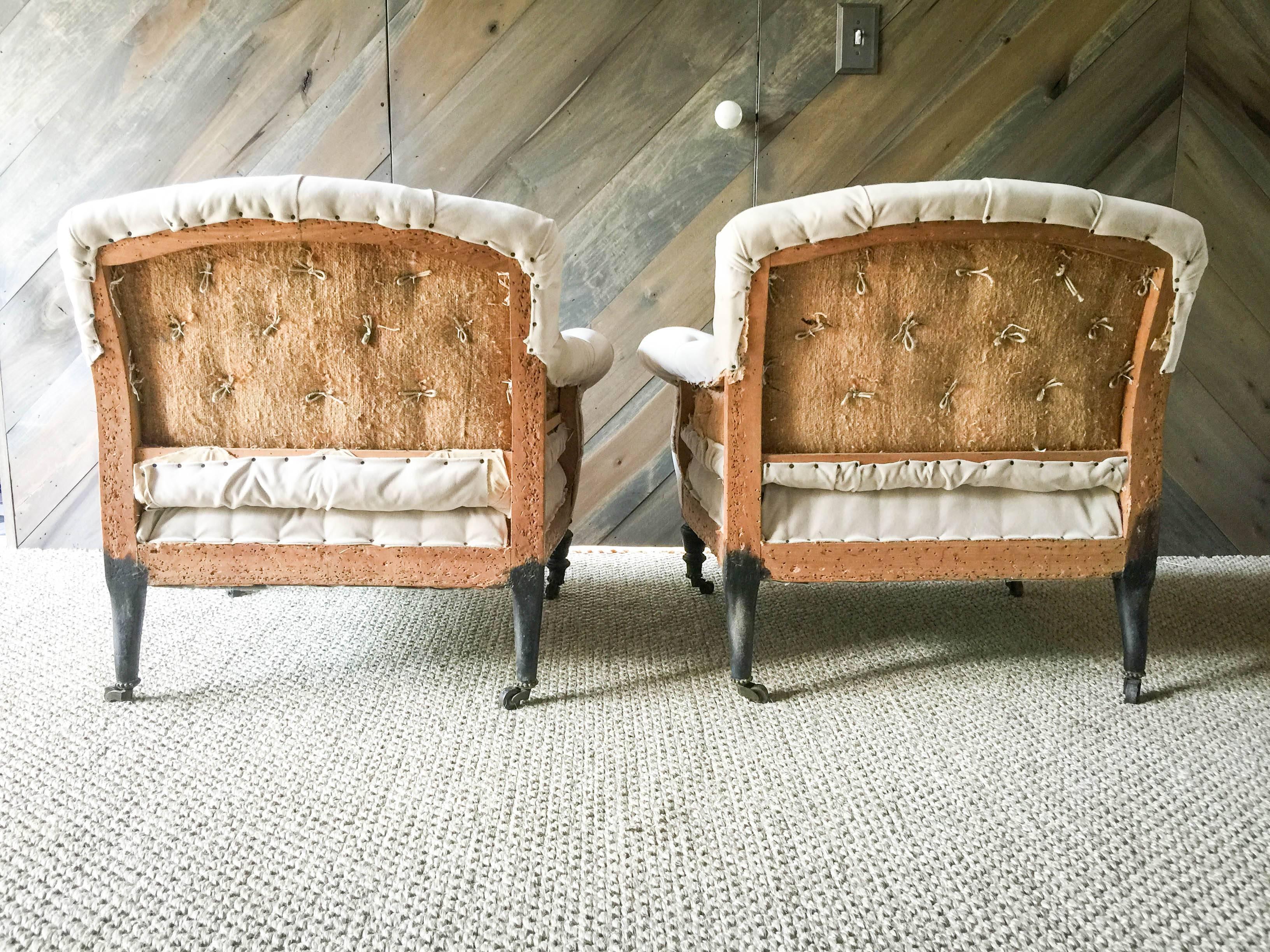 Late 19th Century Pair of Antique French Tufted Salon Chairs