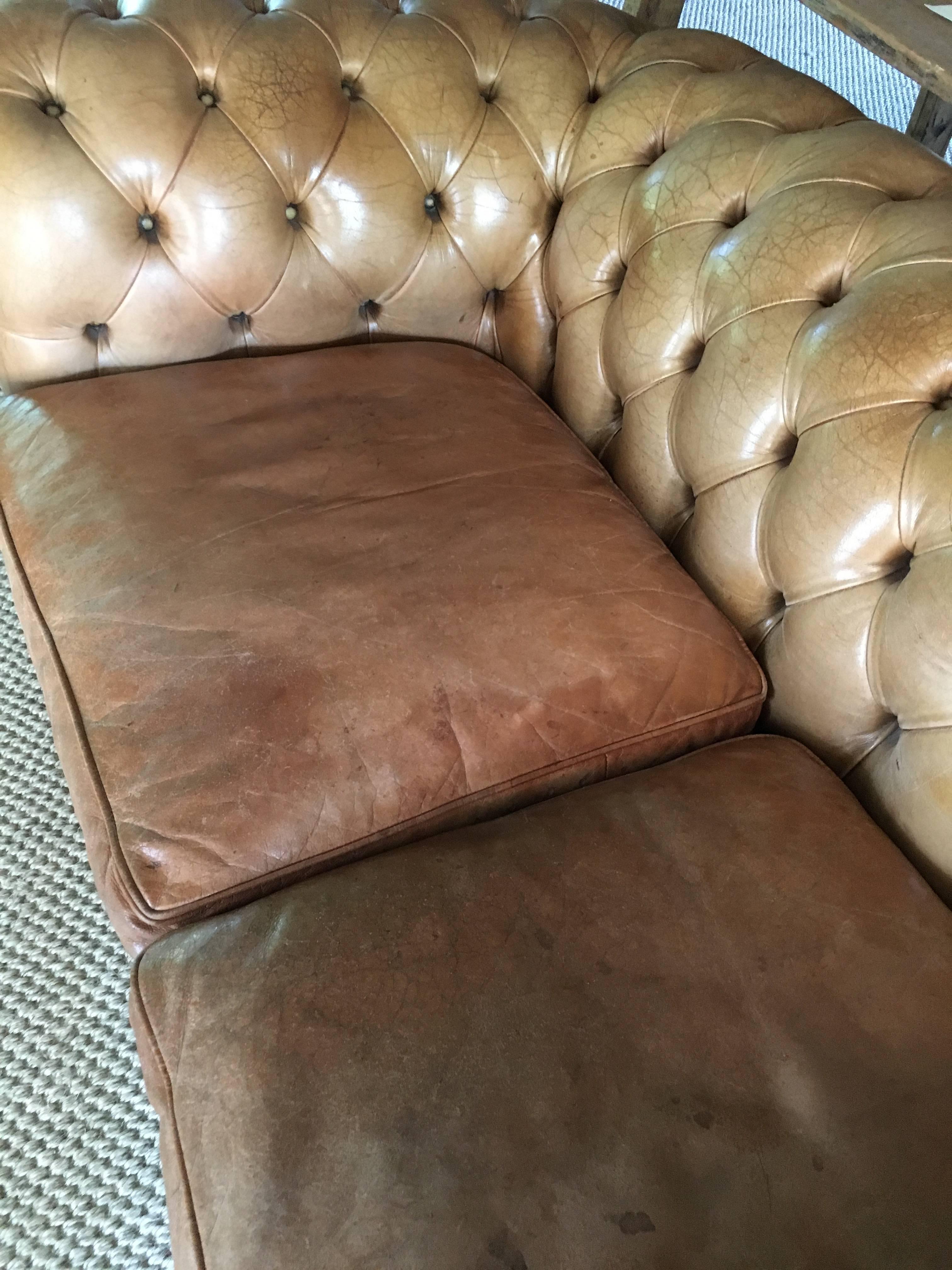 19th Century French Leather Chesterfield Sofa, circa 1900
