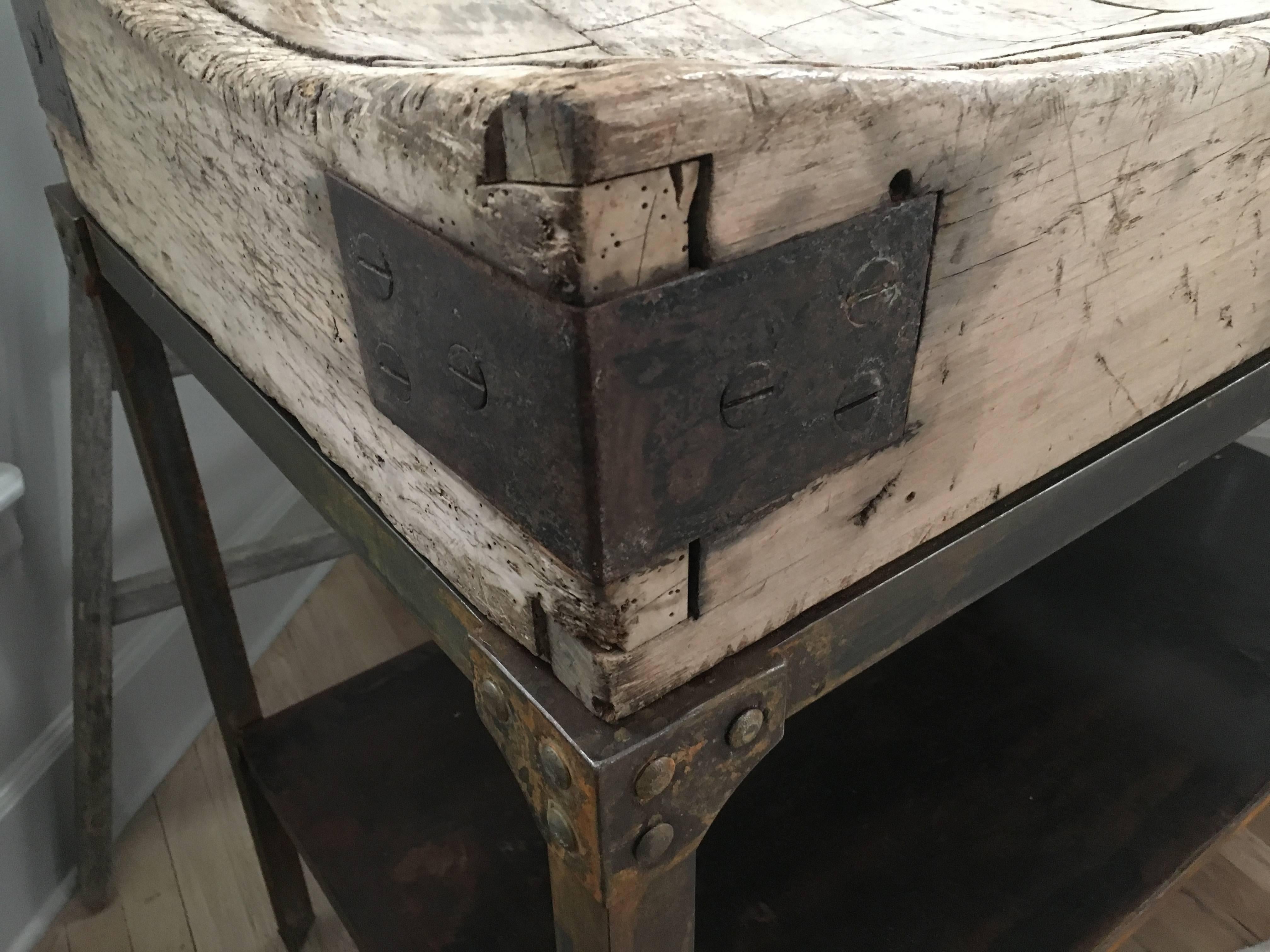 Early 20th Century 19th Century French Butchers Block with Steel Stand For Sale