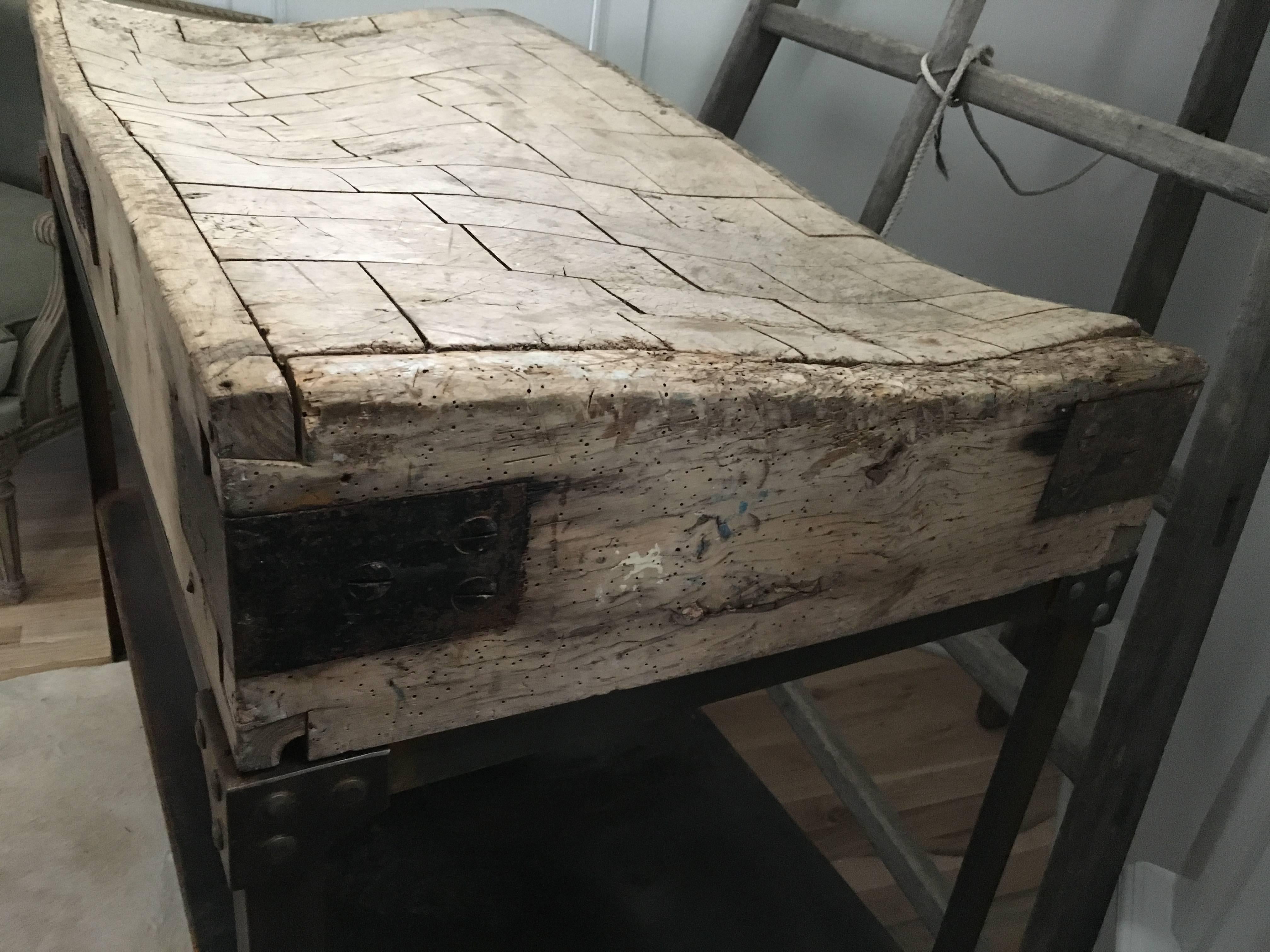 19th Century French Butchers Block with Steel Stand For Sale 1