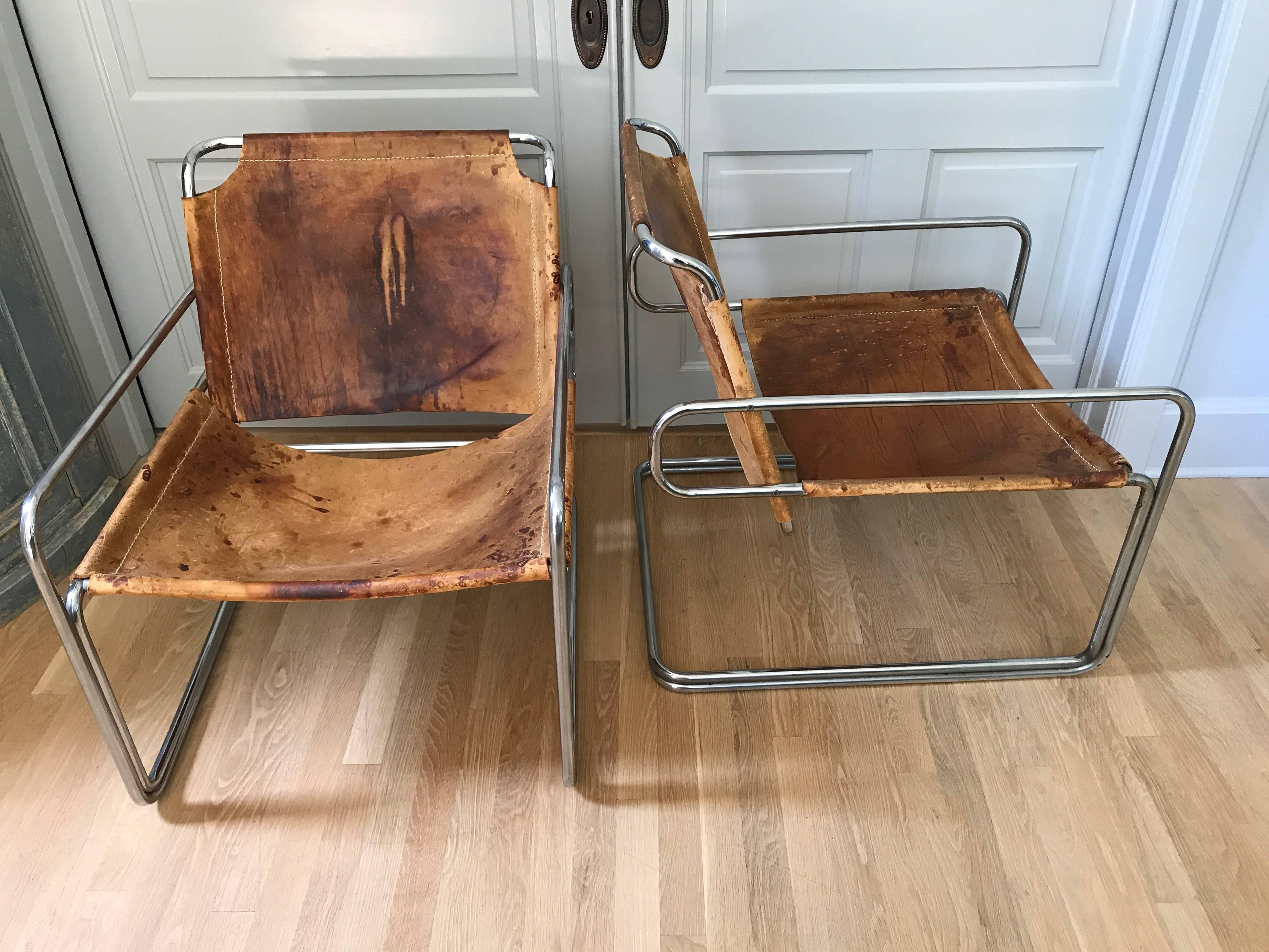 mid century leather sling chair