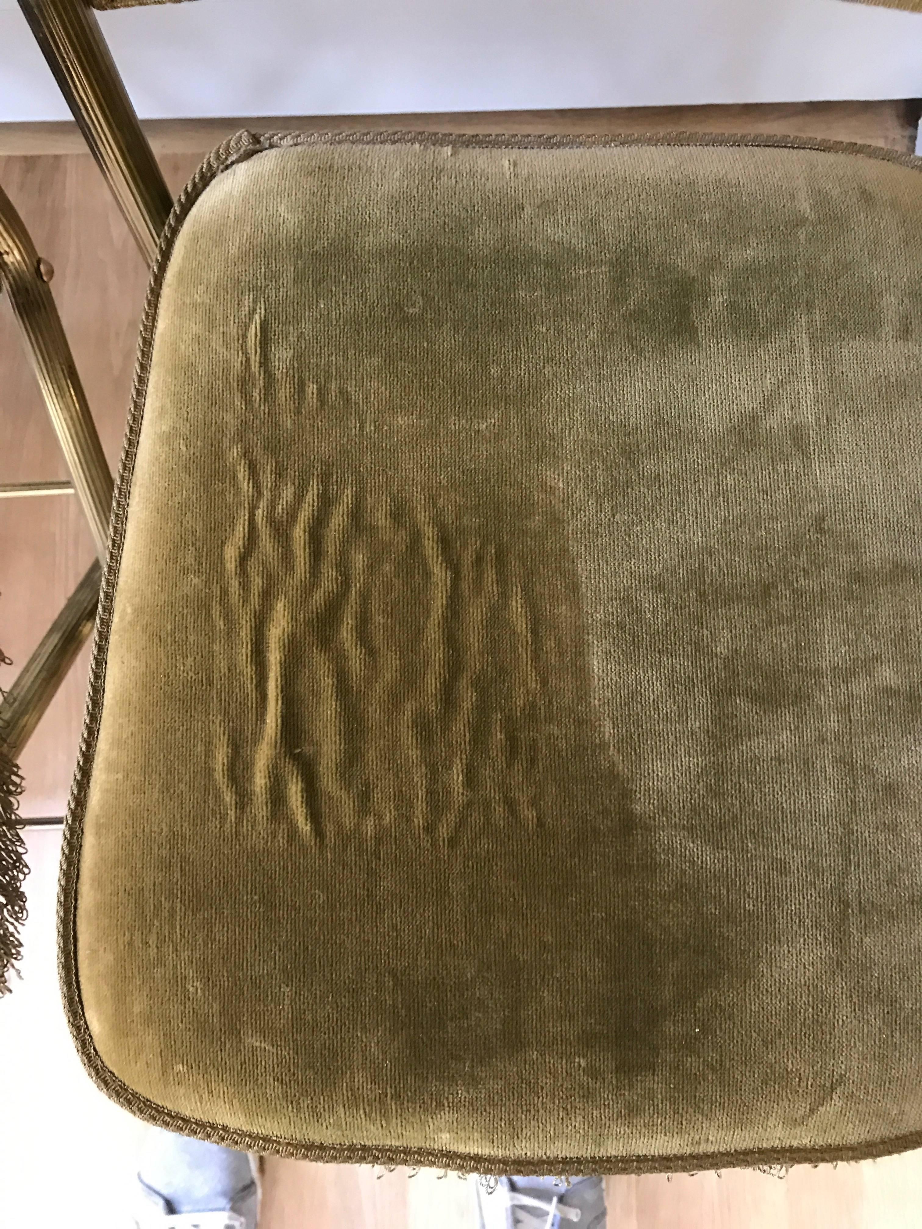 Brass Chartreuse Velvet French Opera Chairs For Sale