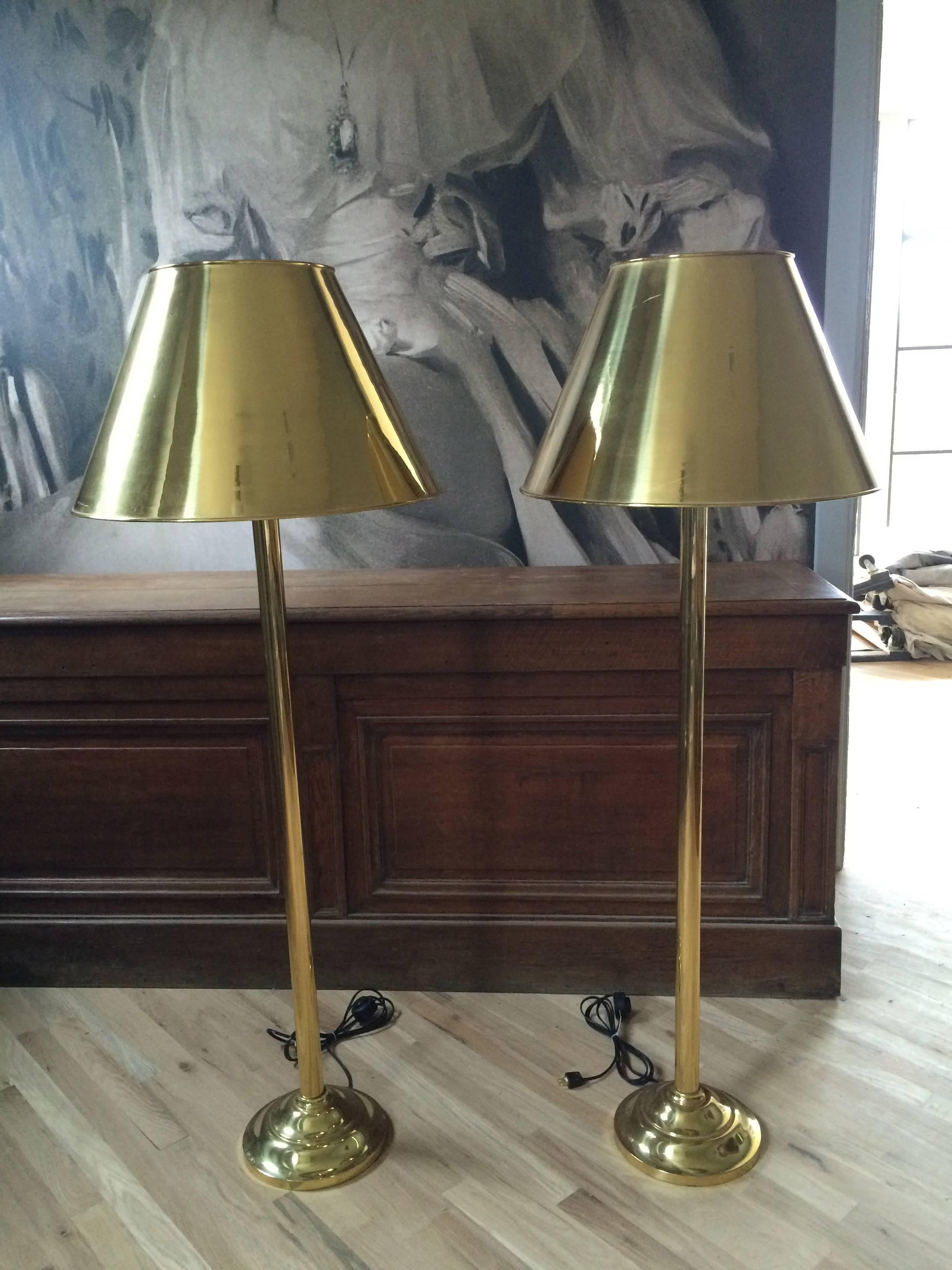 20th Century Mid Century French Brass Floor Lamps