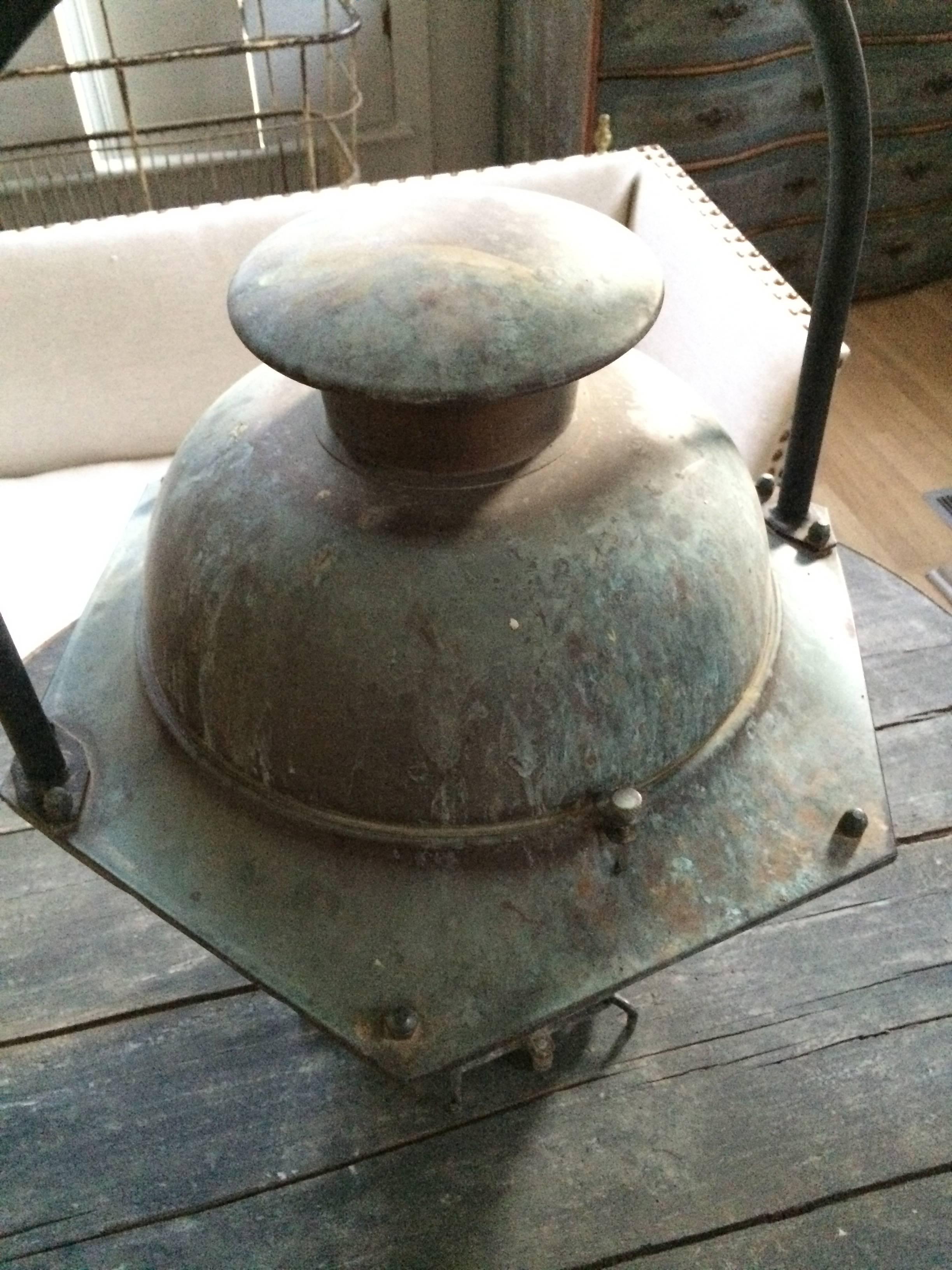 Heavy French Copper and iron gas Stable Lantern in original condition. Plaque  states 