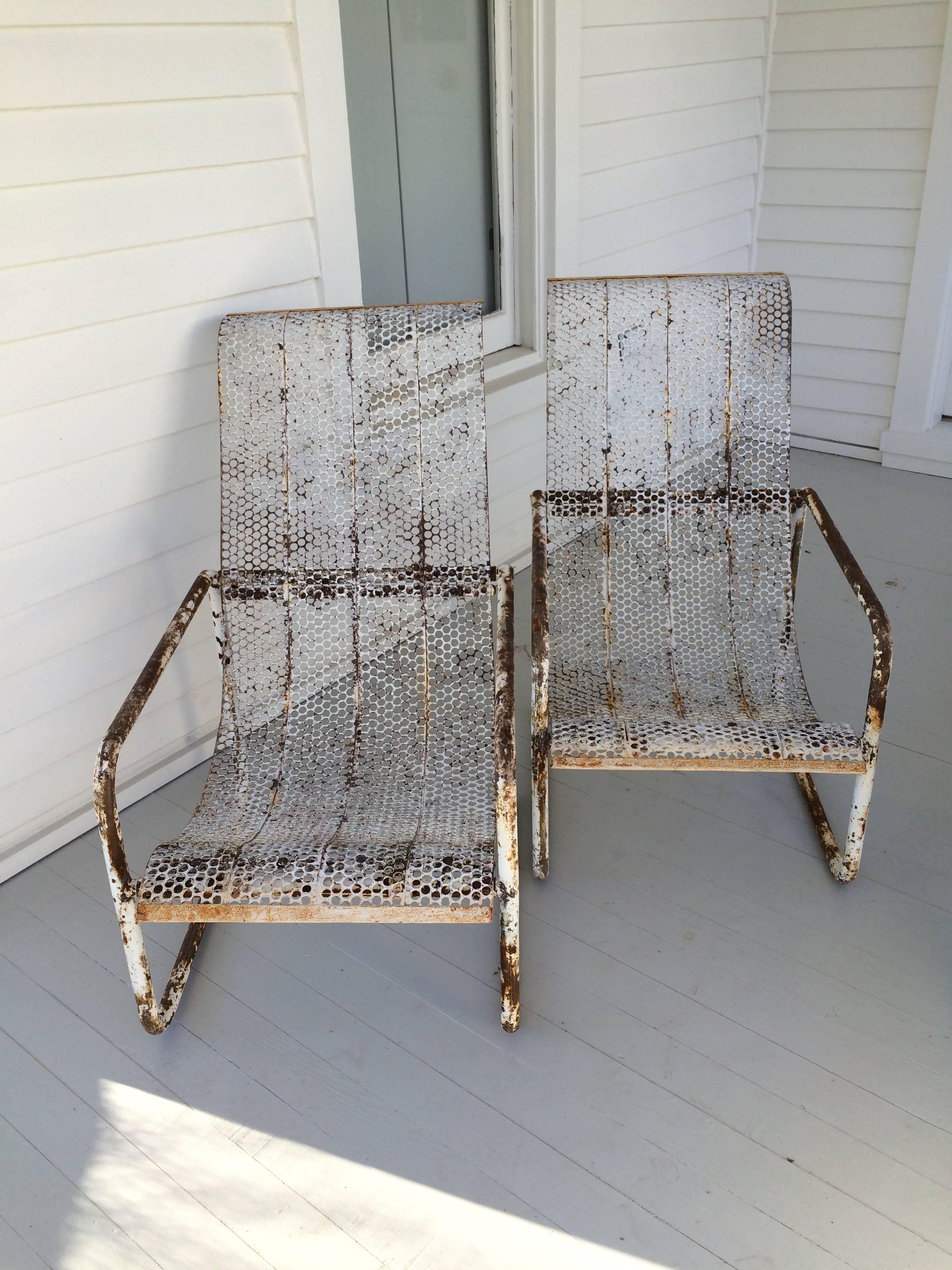 French Industrial Mid-Century Steel Garden Chairs In Good Condition In Nashville, TN