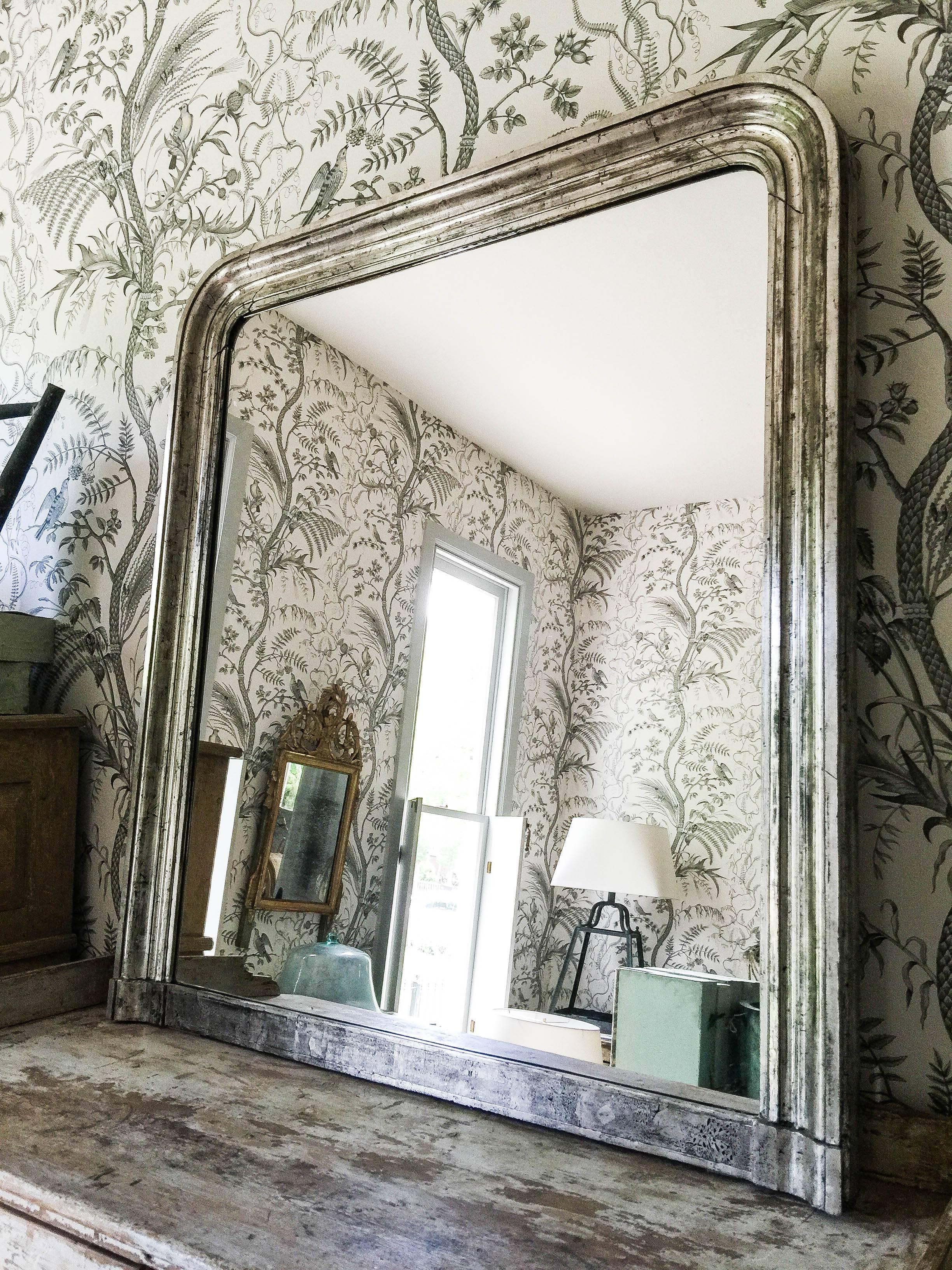 Late 19th Century Large 19th Century Louis Phillippe Silver Gilt Overmantel Mirror