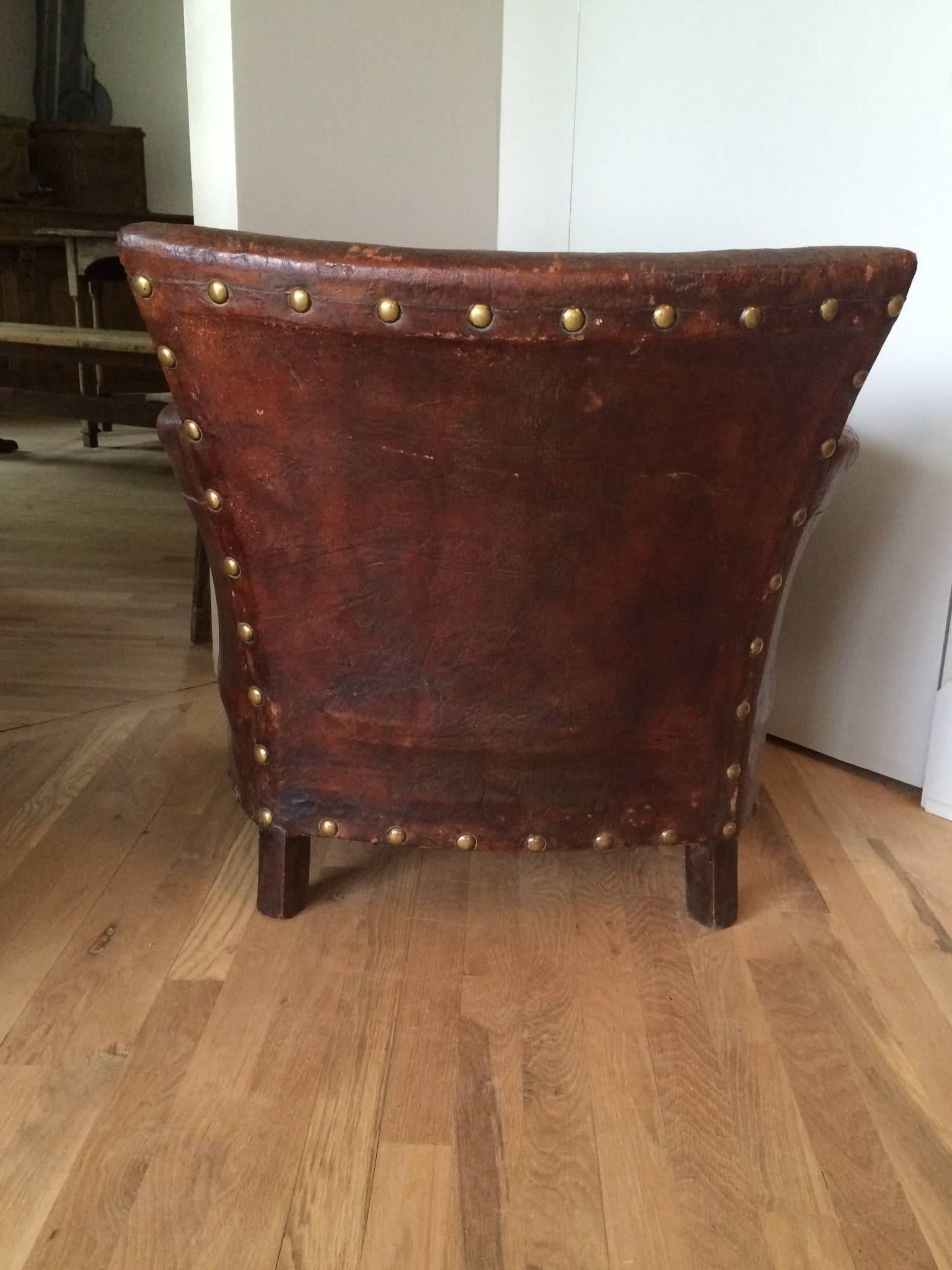 French Leather Club Chair In Good Condition In Nashville, TN