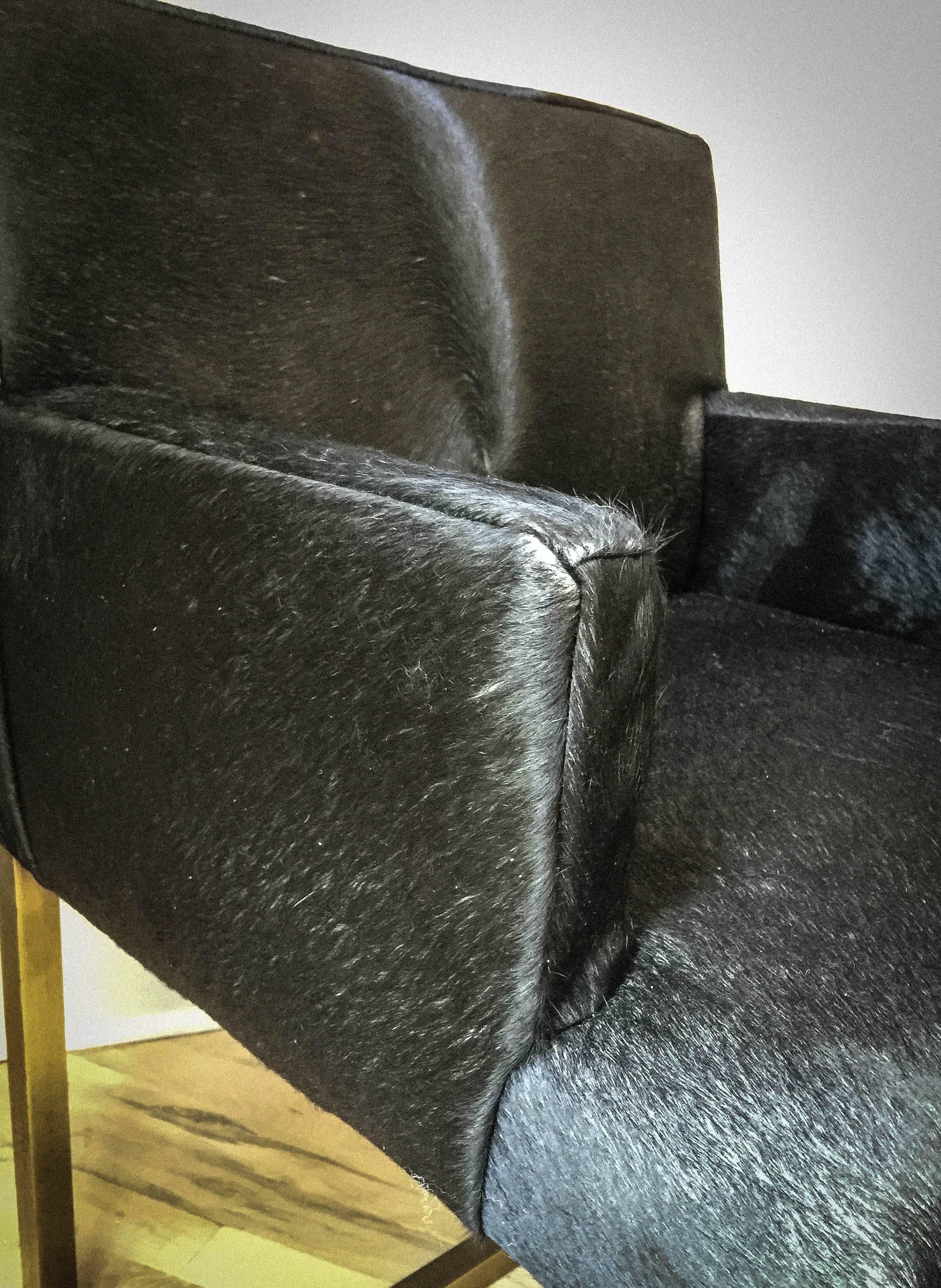 Pair of Mid-Century Swedish Brass and Black Hide Chairs 4