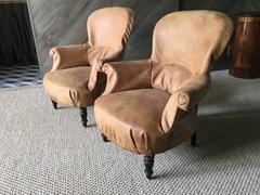 Antique French Salon Chairs Recovered in Leather from Czech Gym Mats