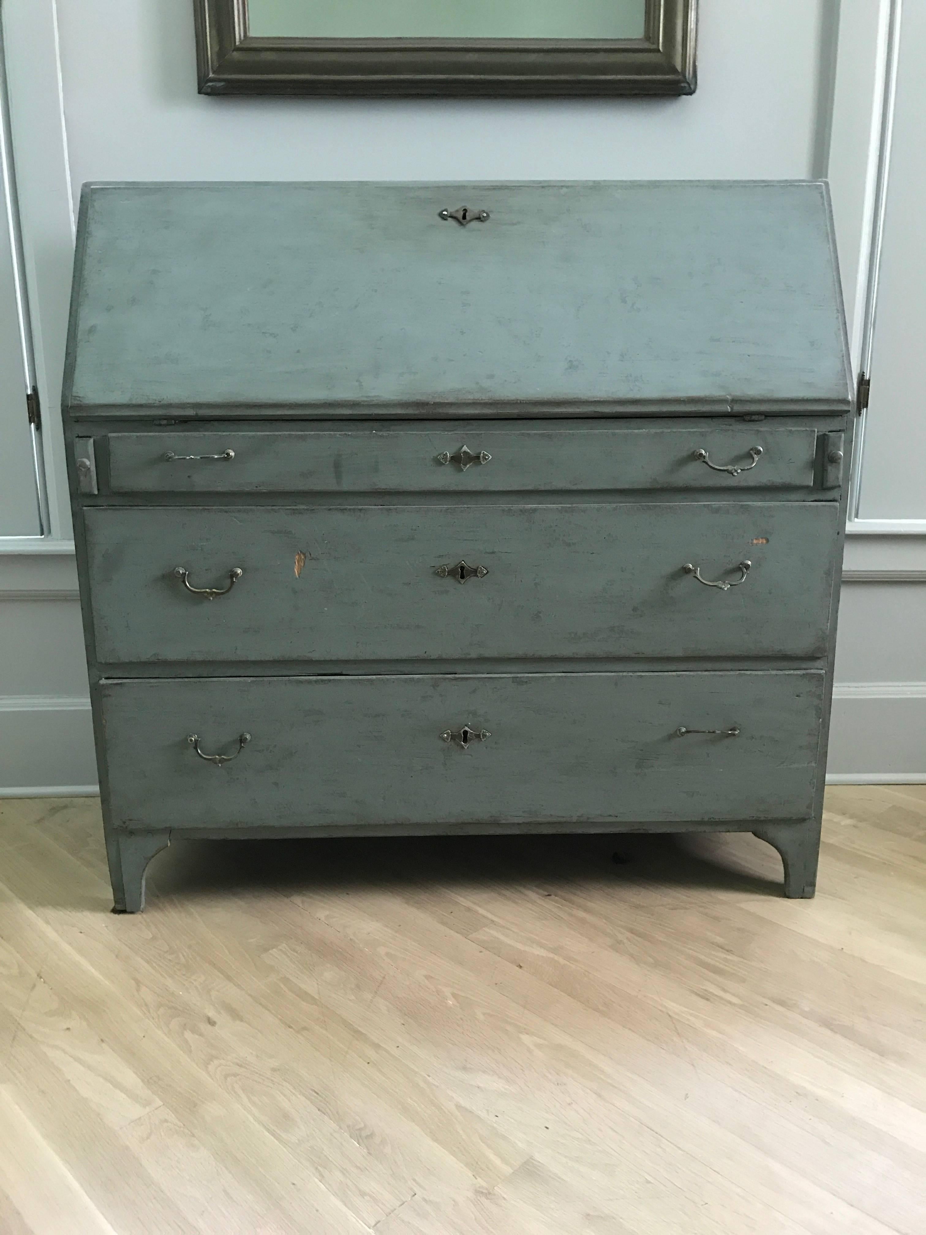 18th Century Swedish Drop Front Secretary with Faux Marble Painted Interior In Good Condition In Nashville, TN