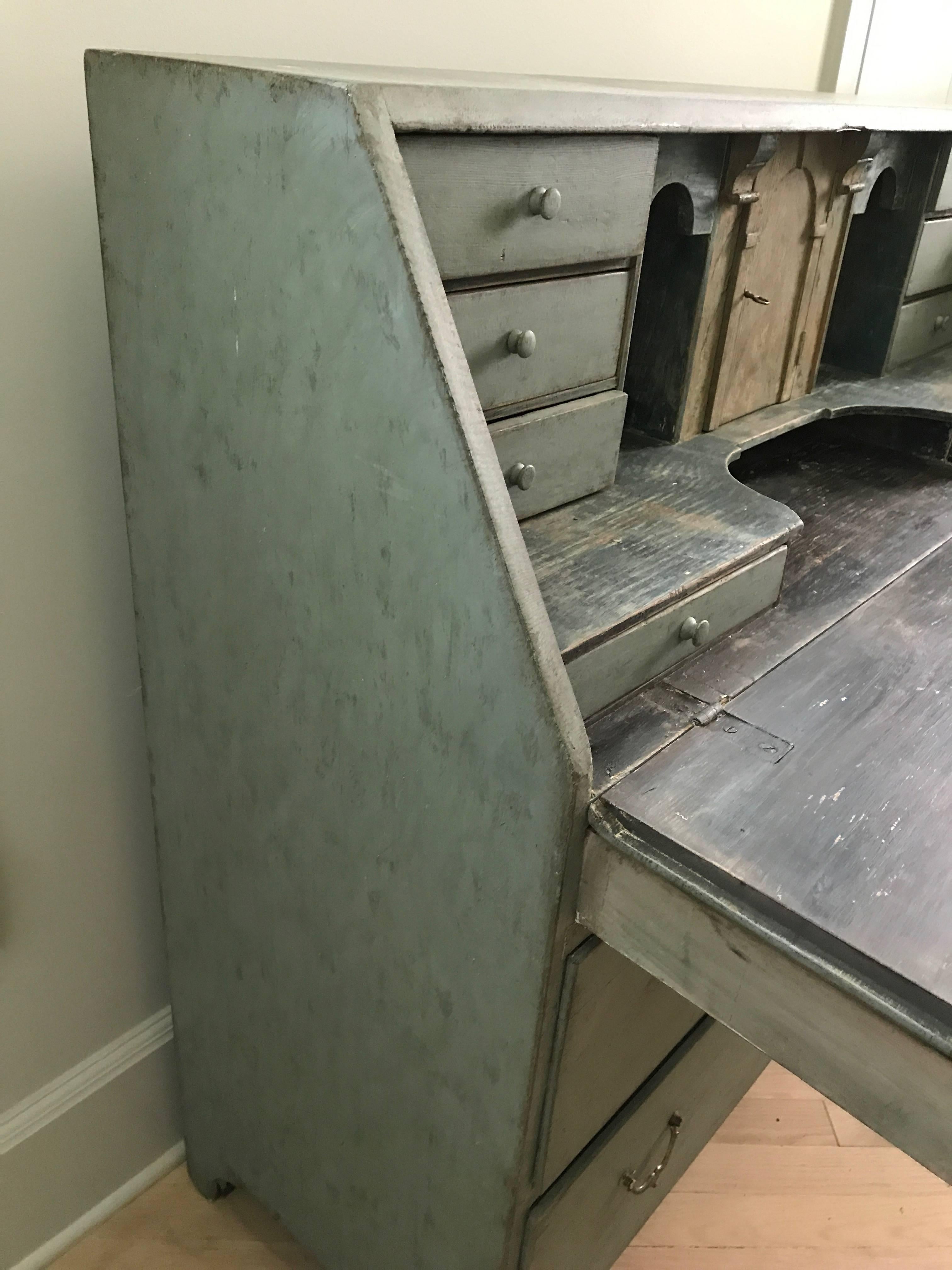 Late 19th Century 18th Century Swedish Drop Front Secretary with Faux Marble Painted Interior