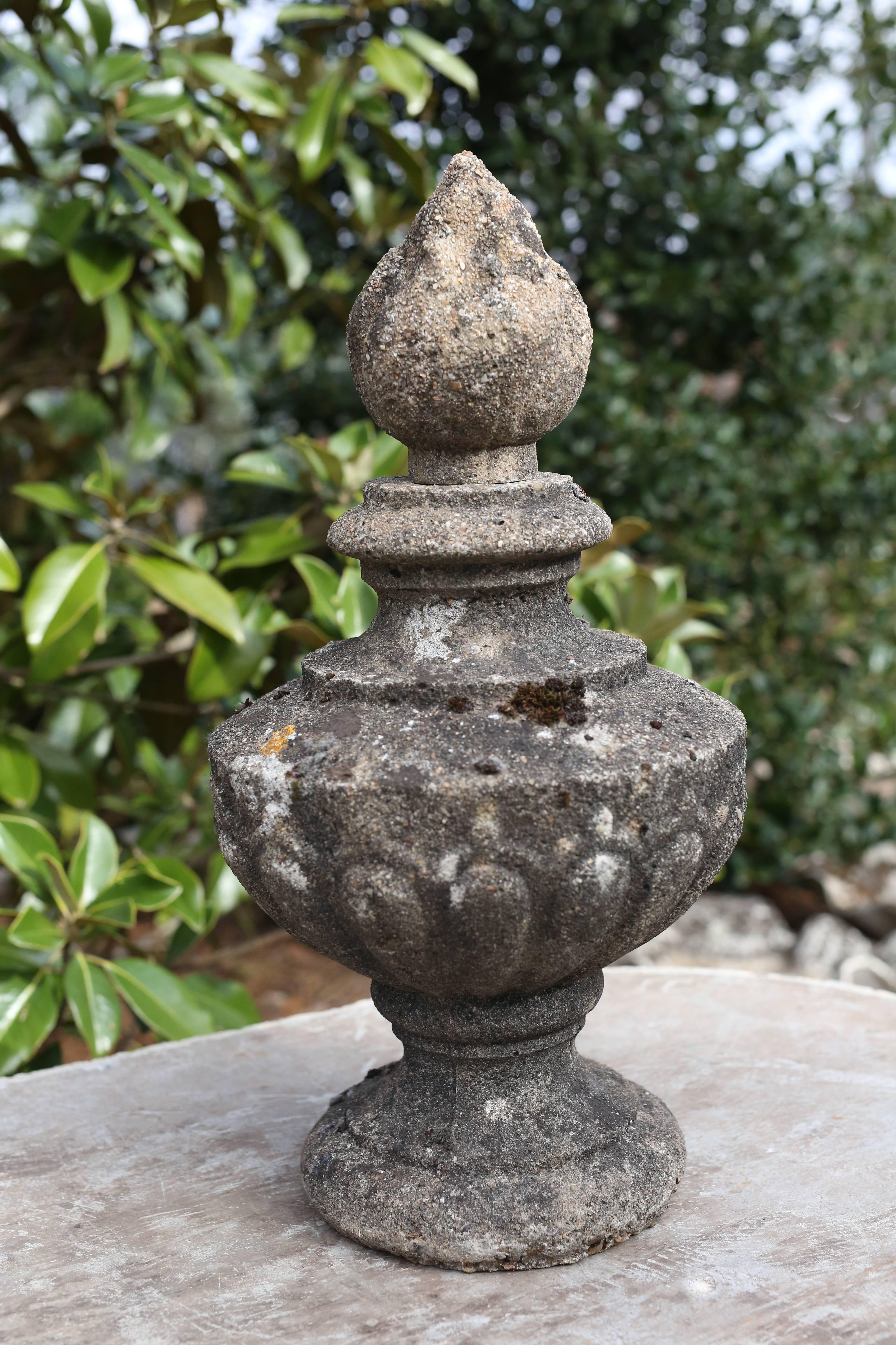 18th century French pot a feu stone finials, circa 1770-1800.