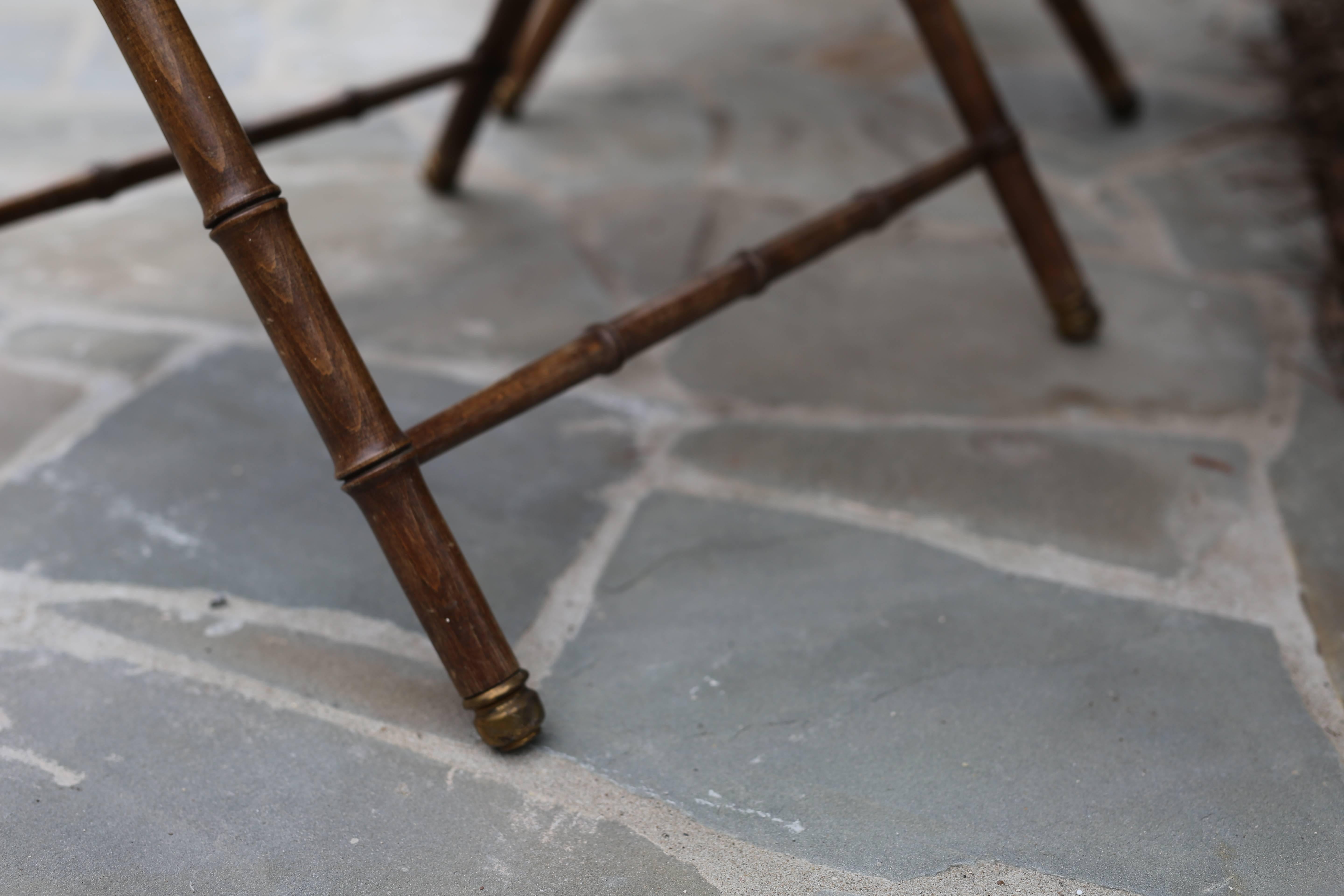 Brass Pair of Maison Jansen Walnut Campaign Chairs