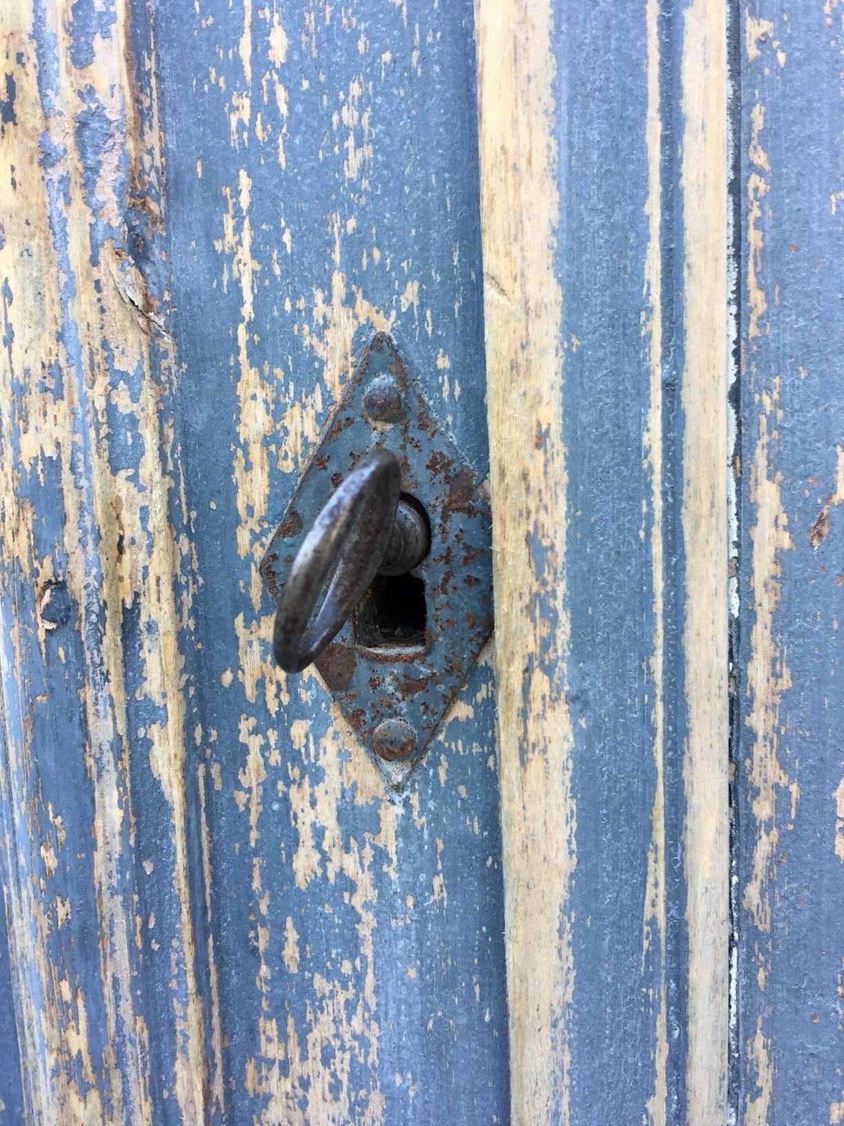 Pine Swedish Blue Bow Front Corner Cupboard, circa 1890
