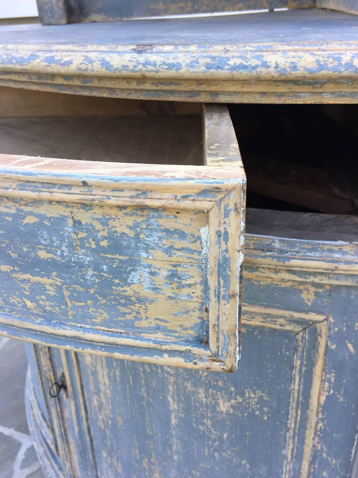 Gustavian Swedish Blue Bow Front Corner Cupboard, circa 1890