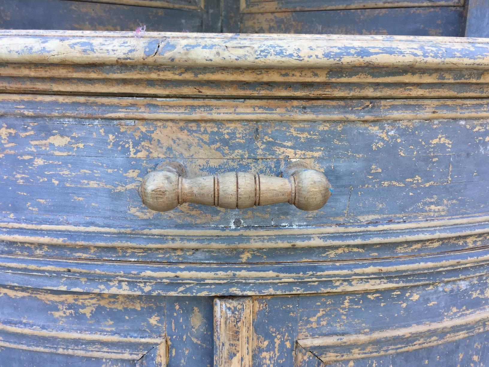 Swedish Blue Bow Front Corner Cupboard, circa 1890 2