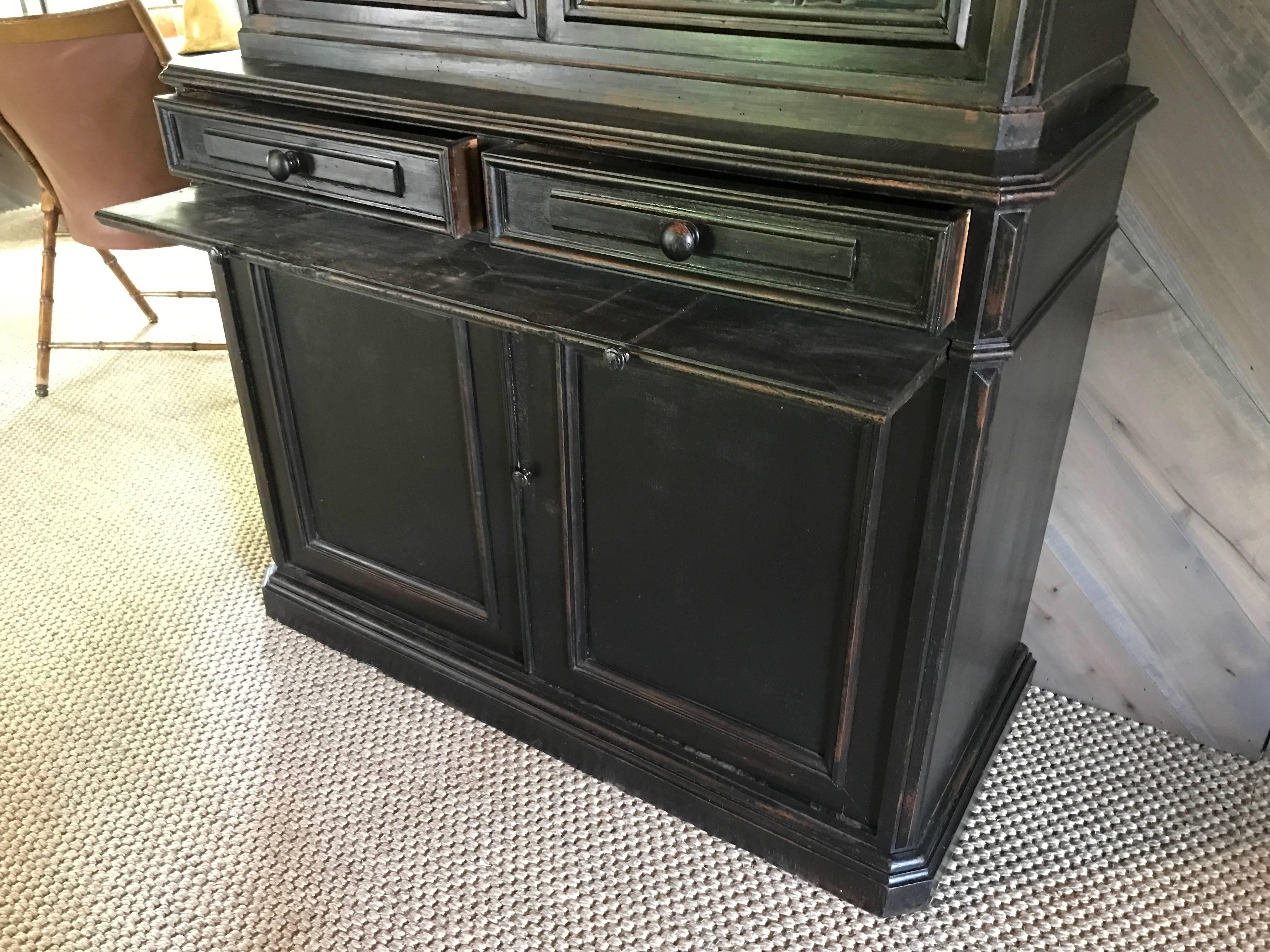 Pair of 19th Century Ebonized Louis Philippe Bookcases with Blue Interiors 3