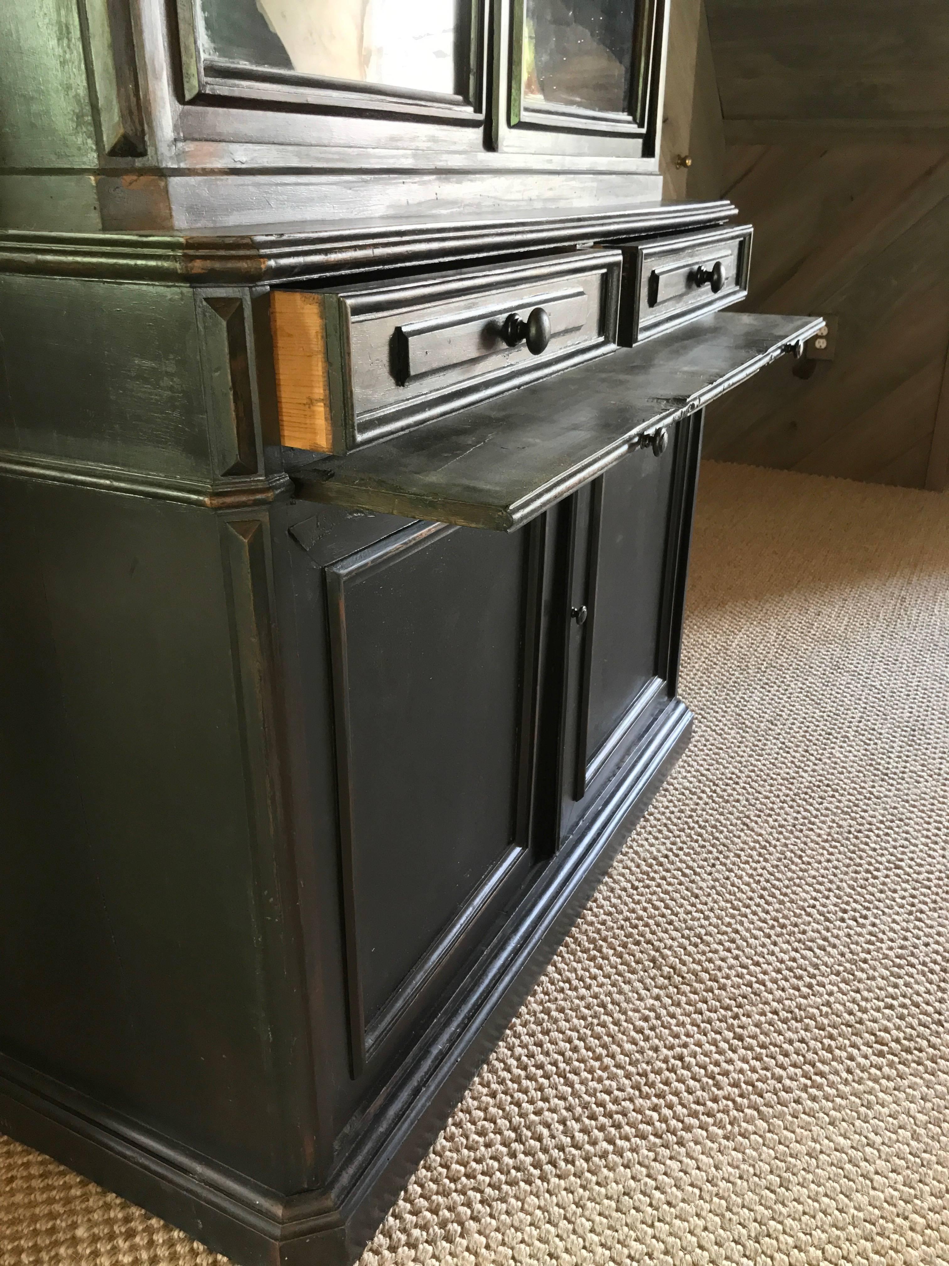 Glass Pair of 19th Century Ebonized Louis Philippe Bookcases with Blue Interiors