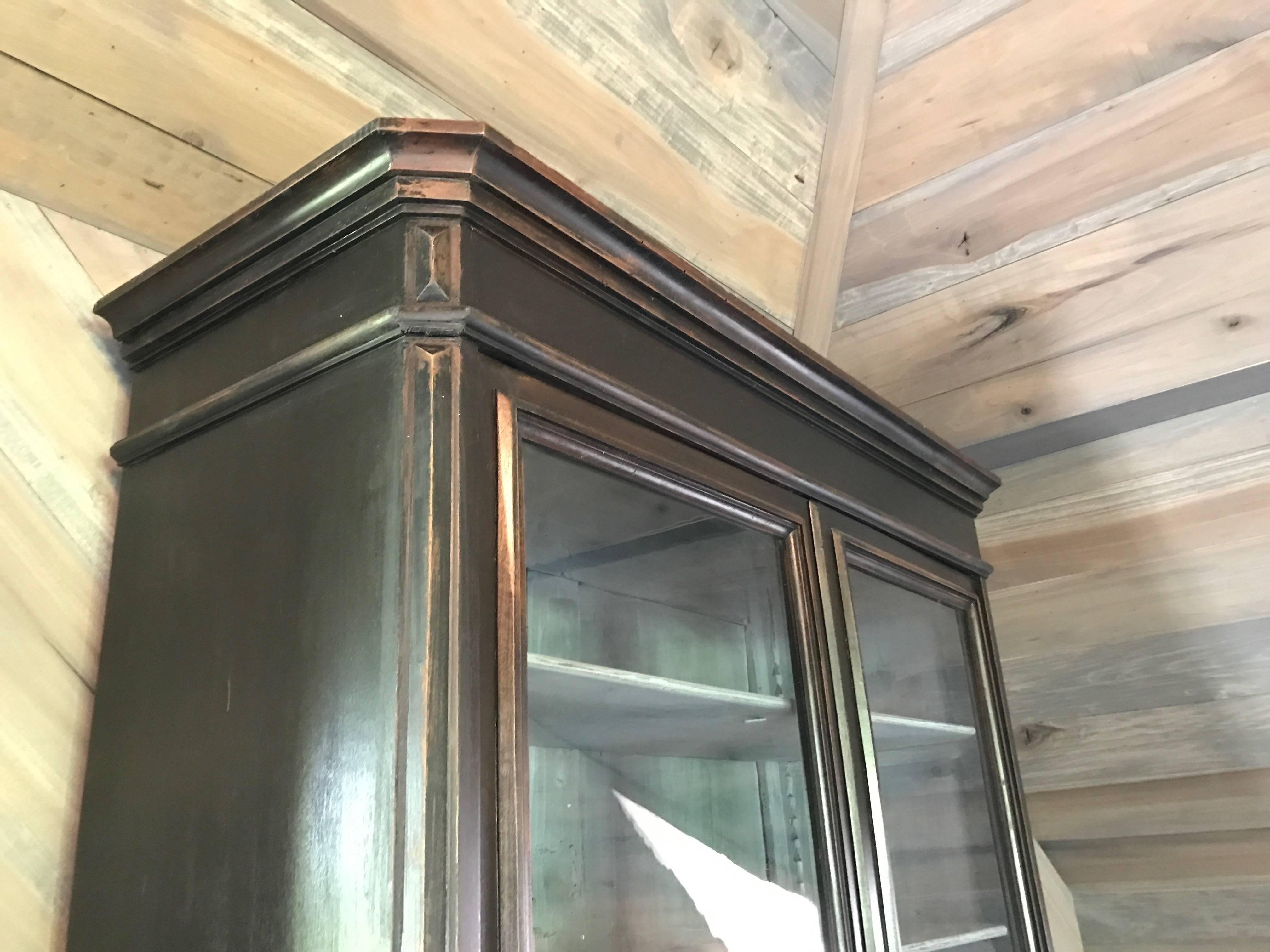 French Pair of 19th Century Ebonized Louis Philippe Bookcases with Blue Interiors