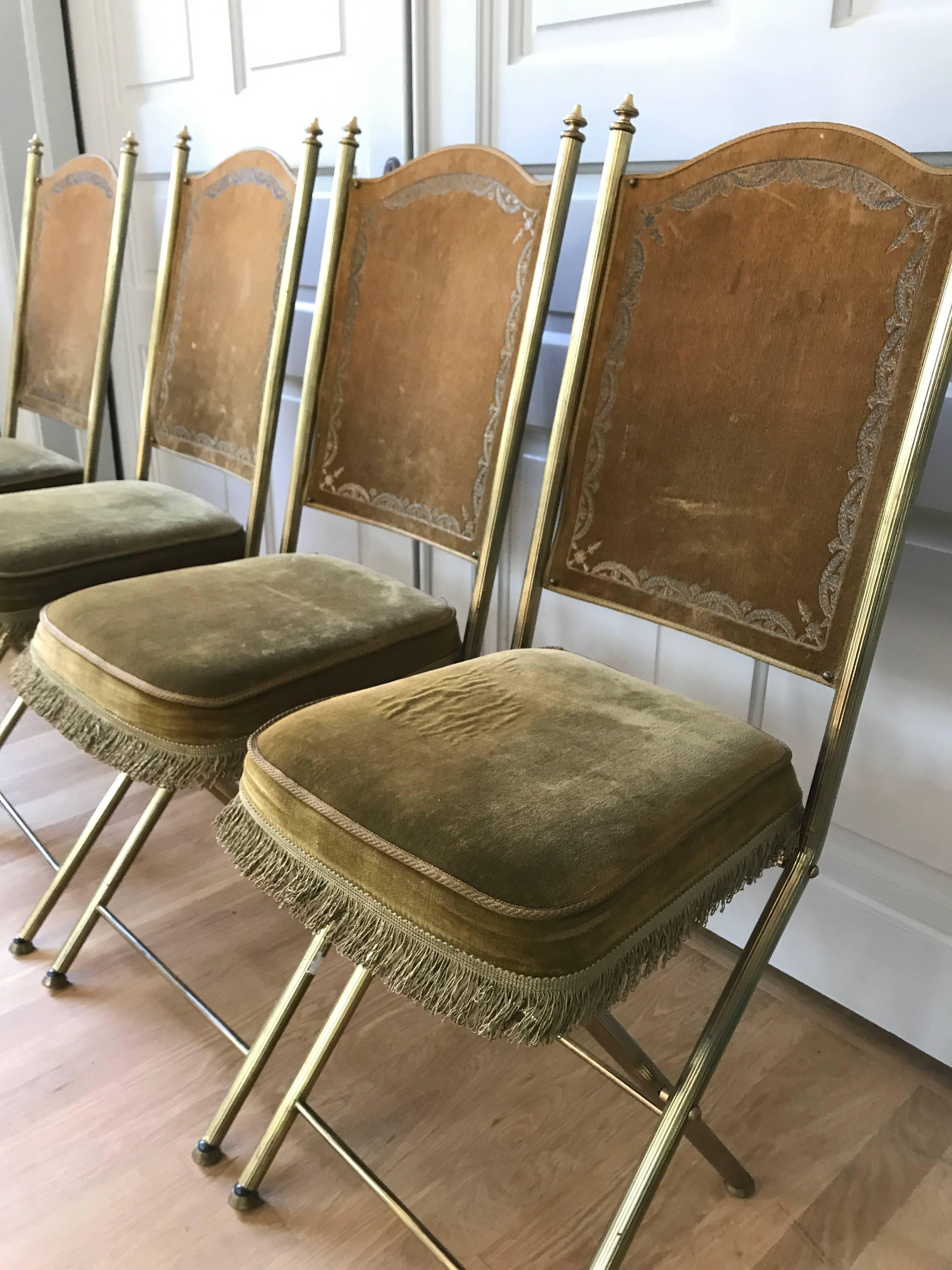 Chartreuse Velvet French Opera Chairs For Sale 4