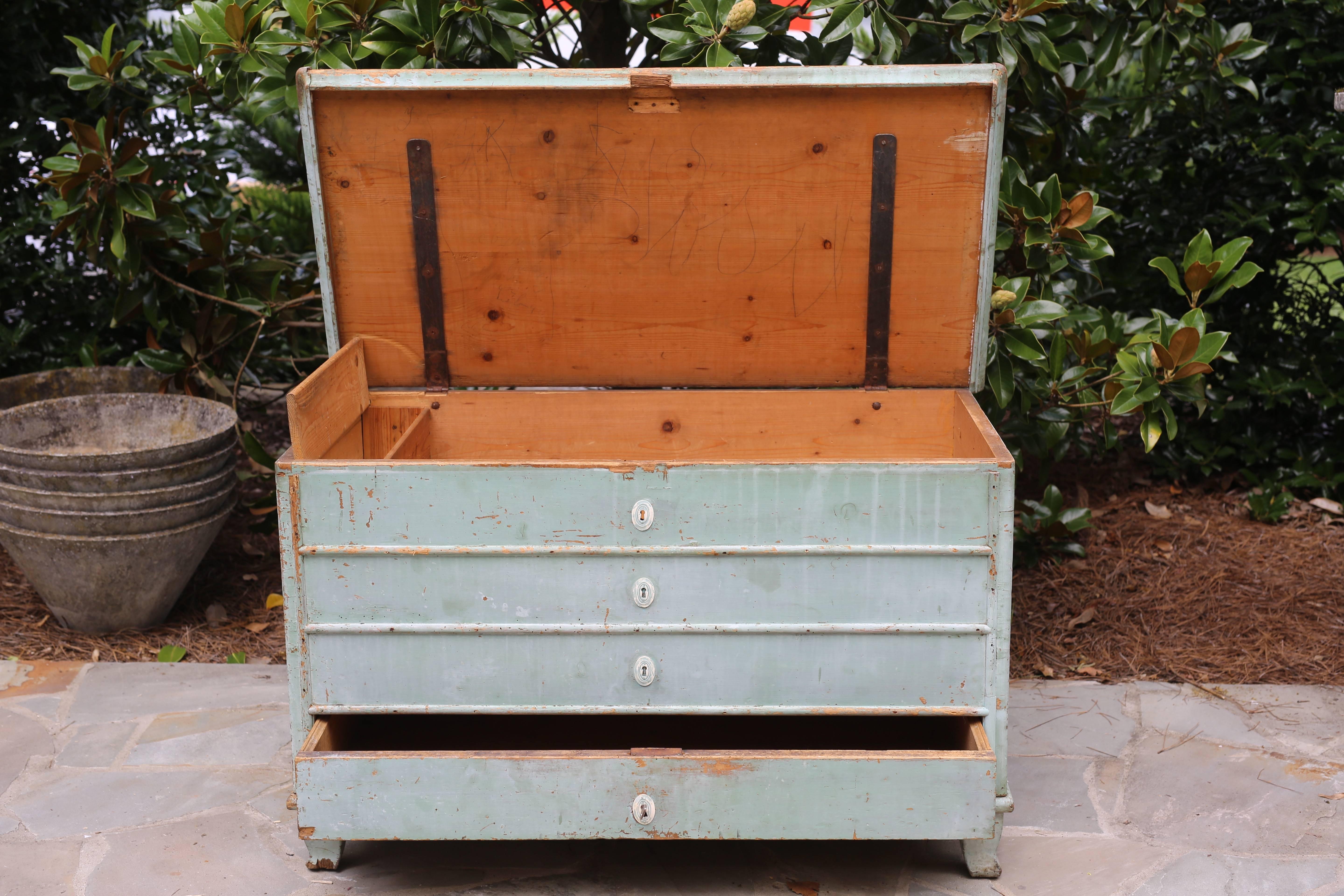 Wood Blue Painted Swedish Chest