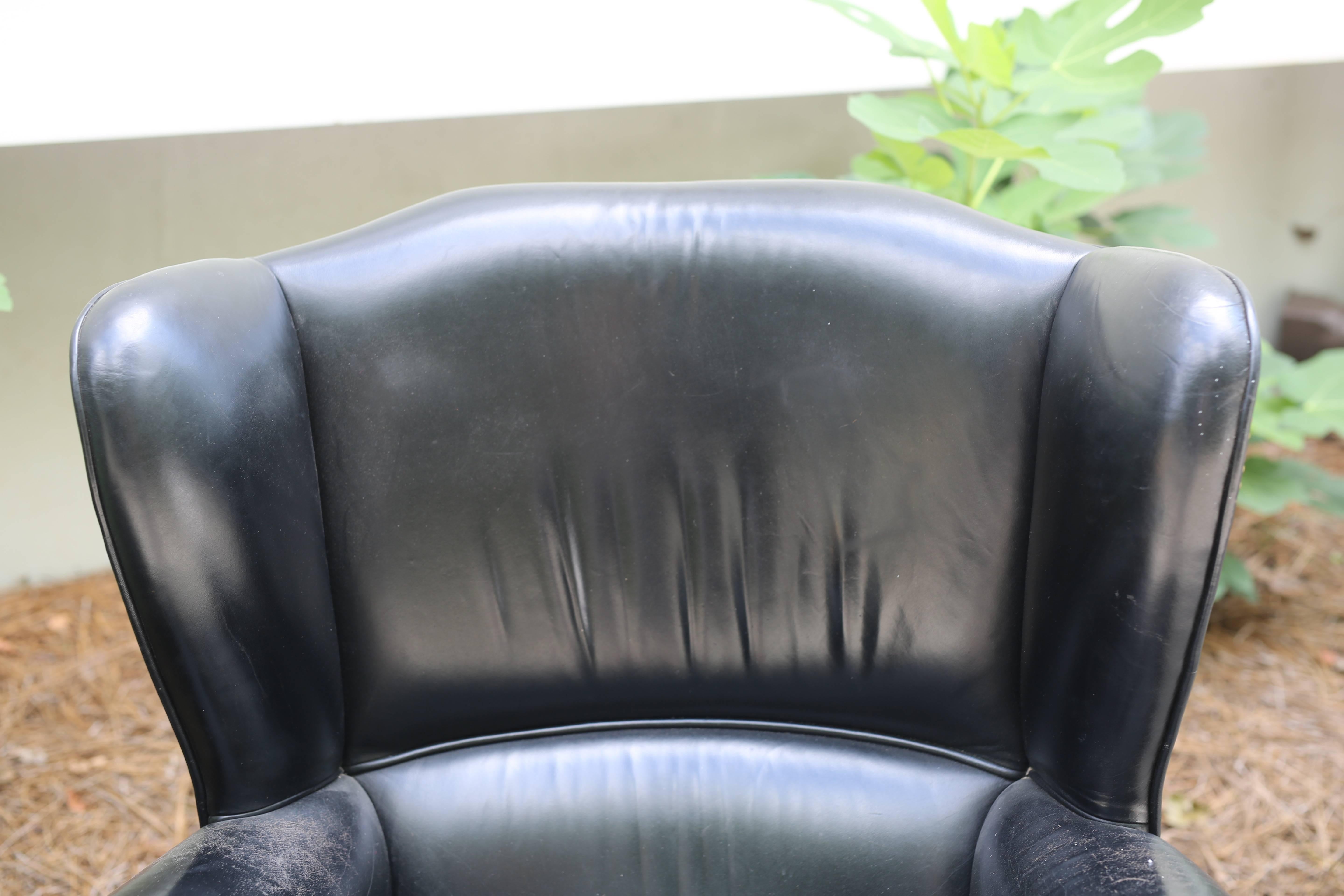  Black French Leather Wing Chairs 4