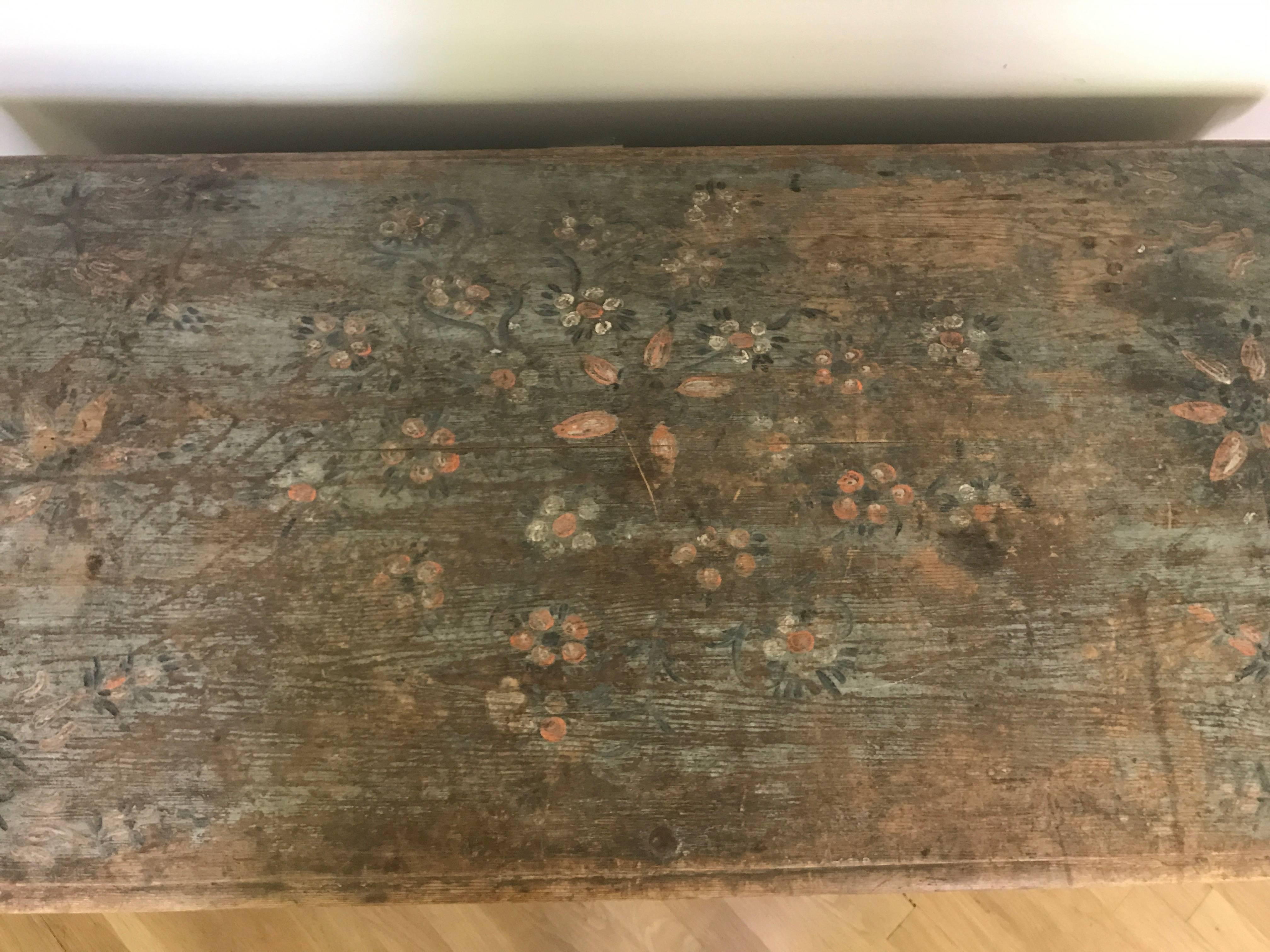 Hand-Painted Antique Belgian Painted Chest, circa 1850 For Sale
