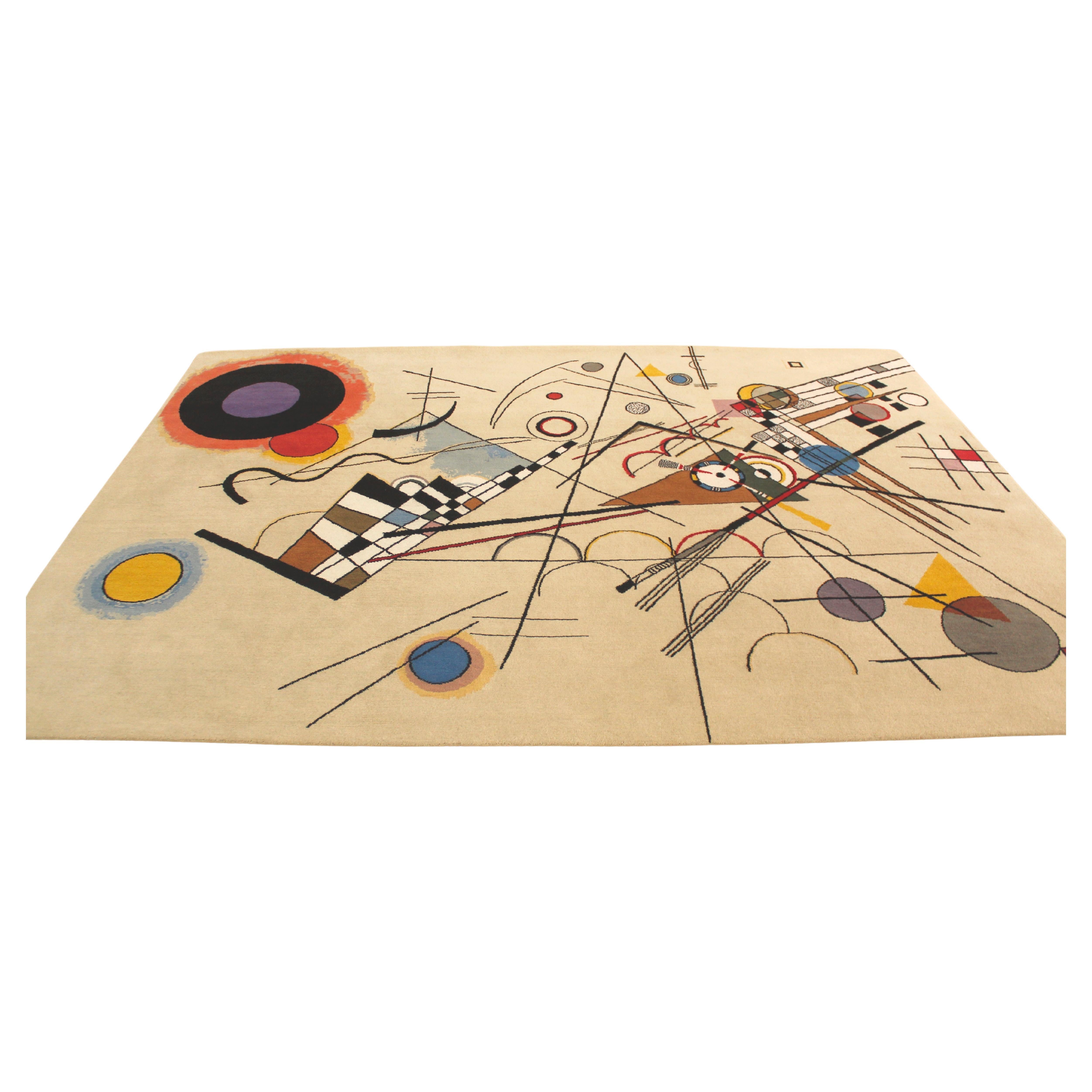 Custom Hand knotted Rug, after Wassily Kandinsky “Composition VIII”. Wool, silk