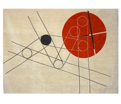 Handknotted Rug after László Moholy-Nagy. Red Circle and Black Lines, Cream