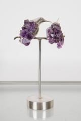 Charming Pair of Silver and Amethyst Hummingbird Perched on a Stem